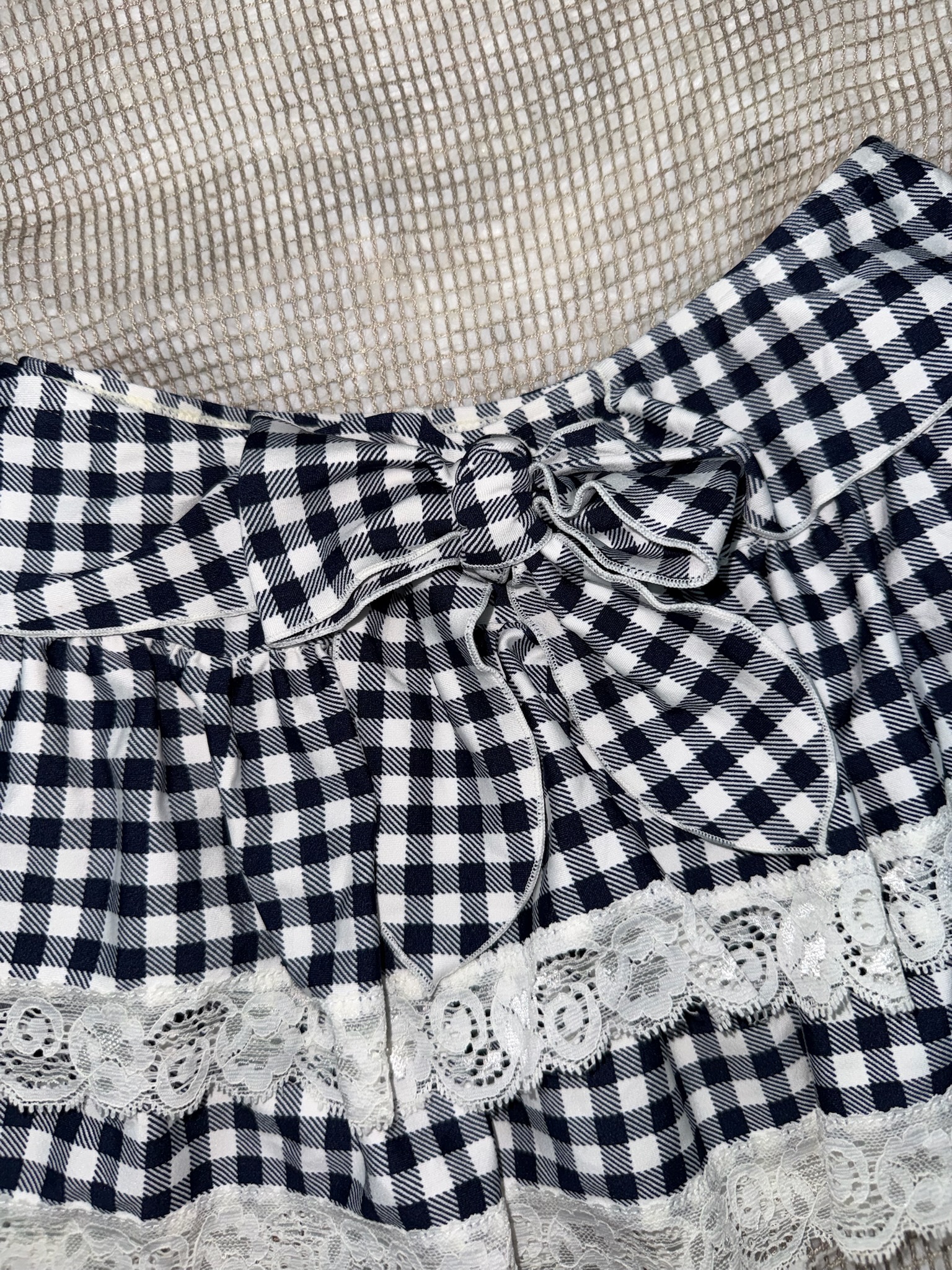 Gingham Tiered Lace Ruffle Mini Skirt