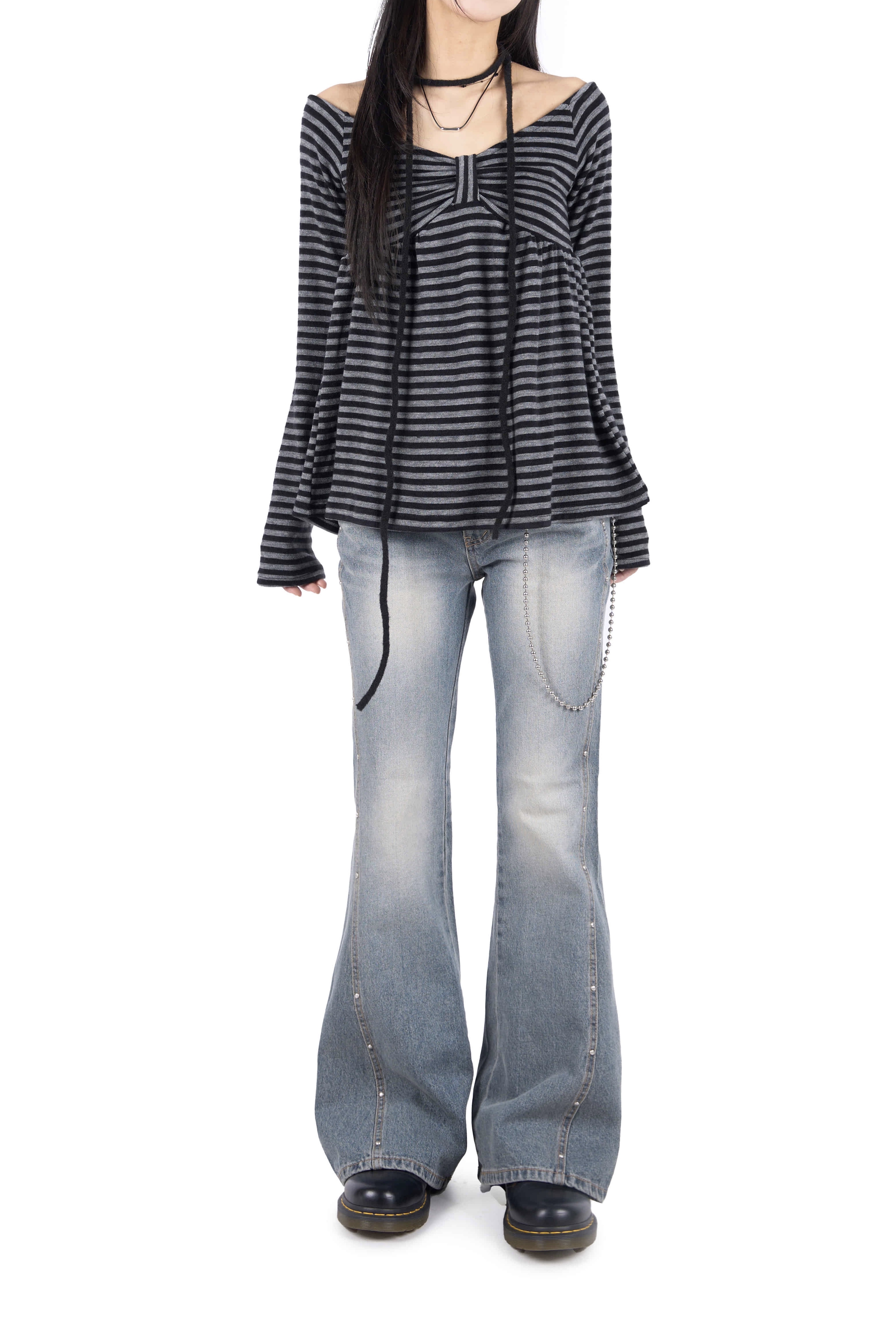 Studded Flare Denim Jeans