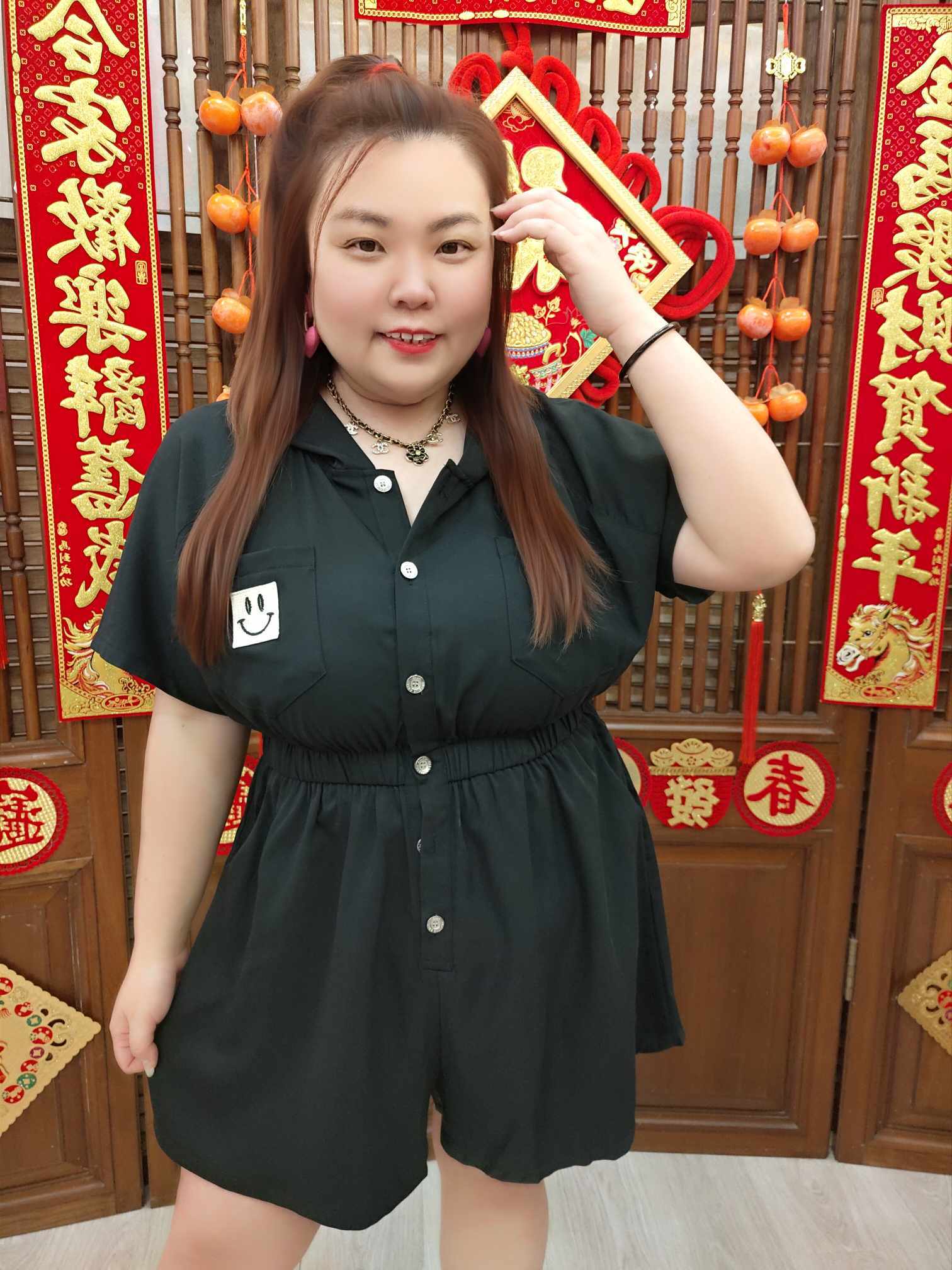 NJD05 TW#5223-1 笑脸图连帽口袋连体裤