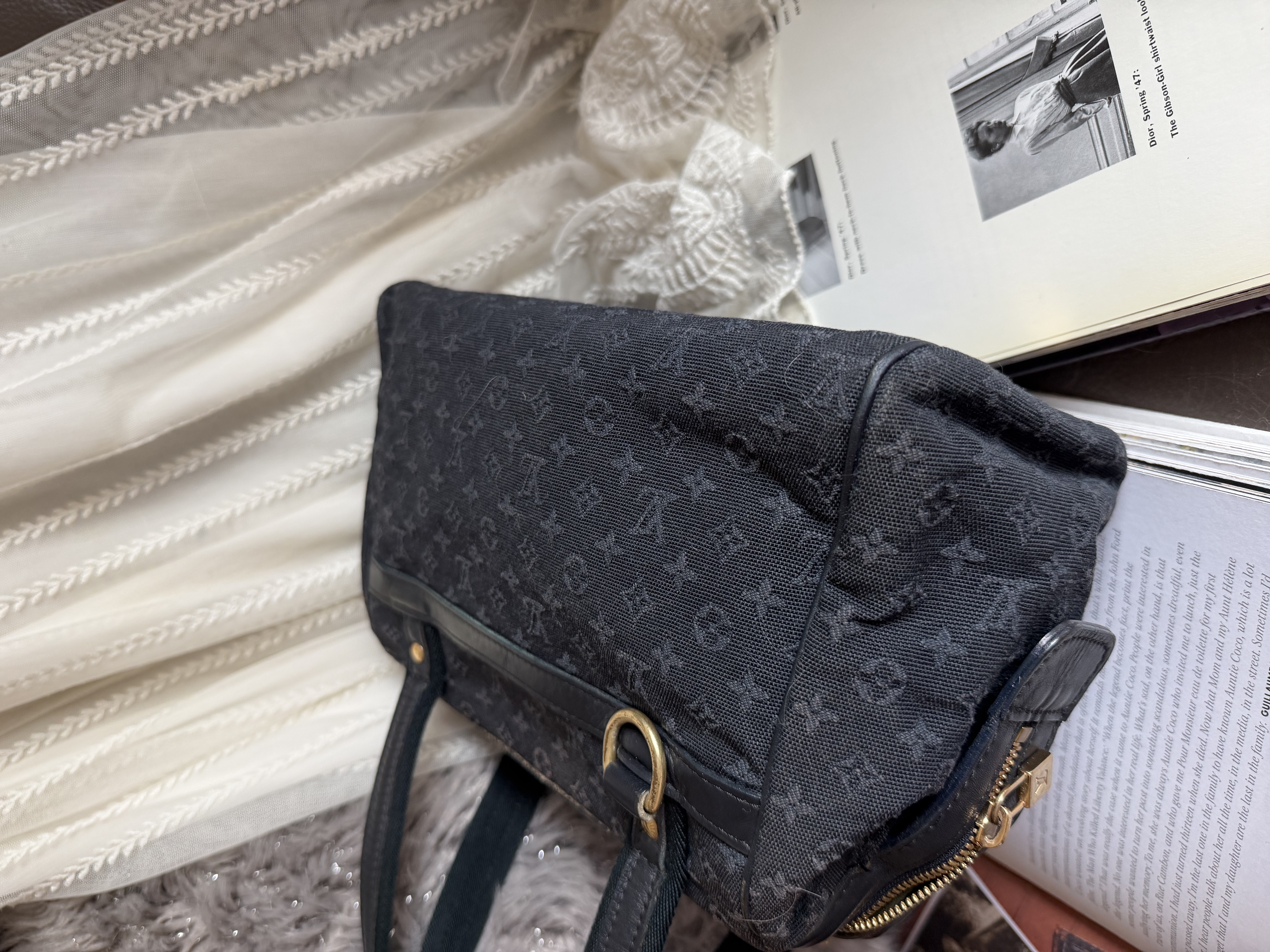 Vintage louis vuitton navy denim Monogram Mini Lin Josephine PM 