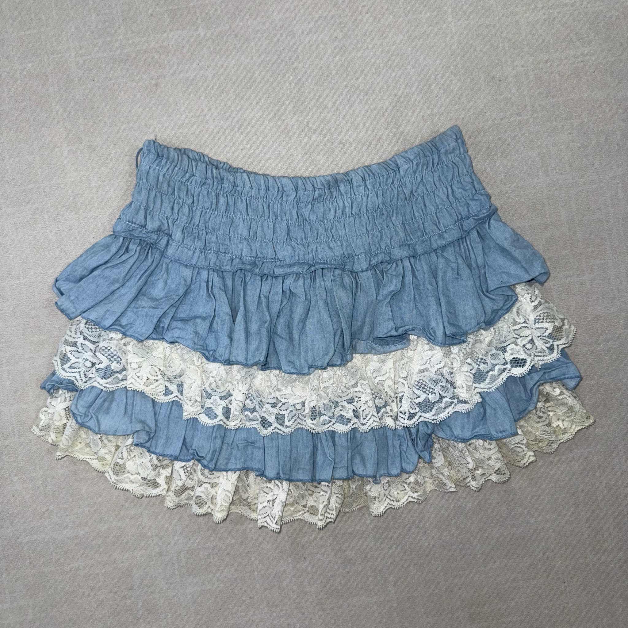 Y2K Soft Blue Lace Mini Skirt