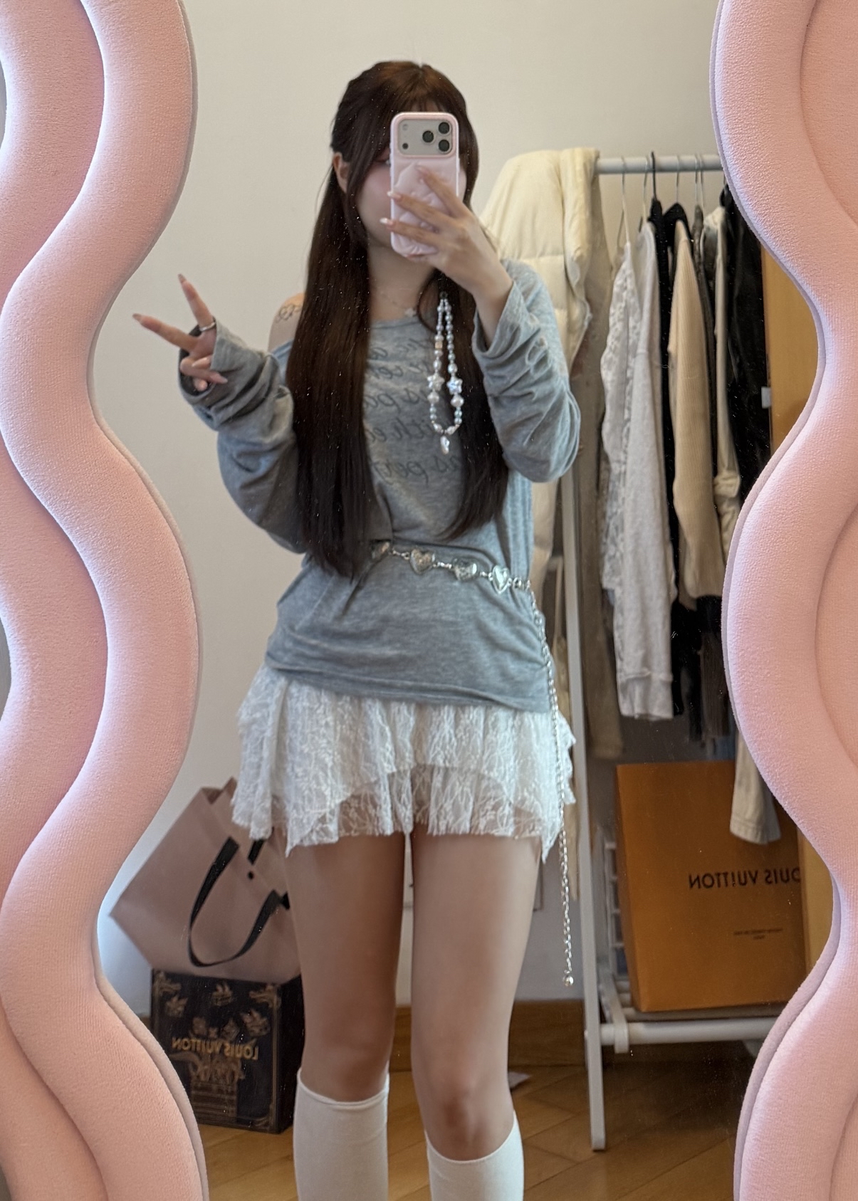 韓國蕾絲收腰顯瘦短裙(打底褲)