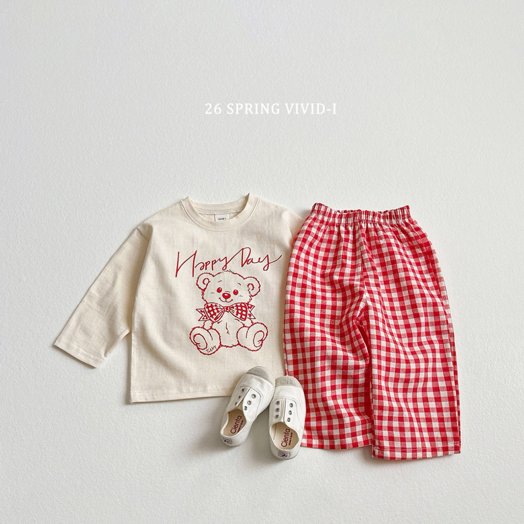 🌸預訂 韓國直送🌸🇰🇷VIVIDI五色快樂熊印花格紋上下套裝