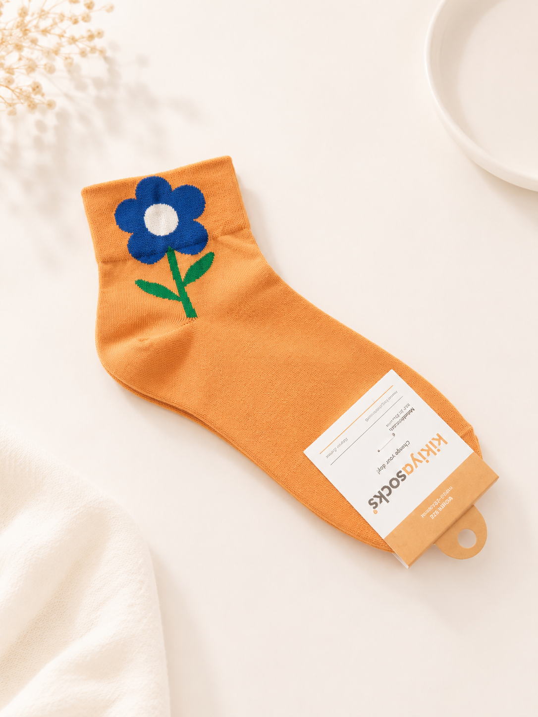 Korean Big Flower Mid Socks