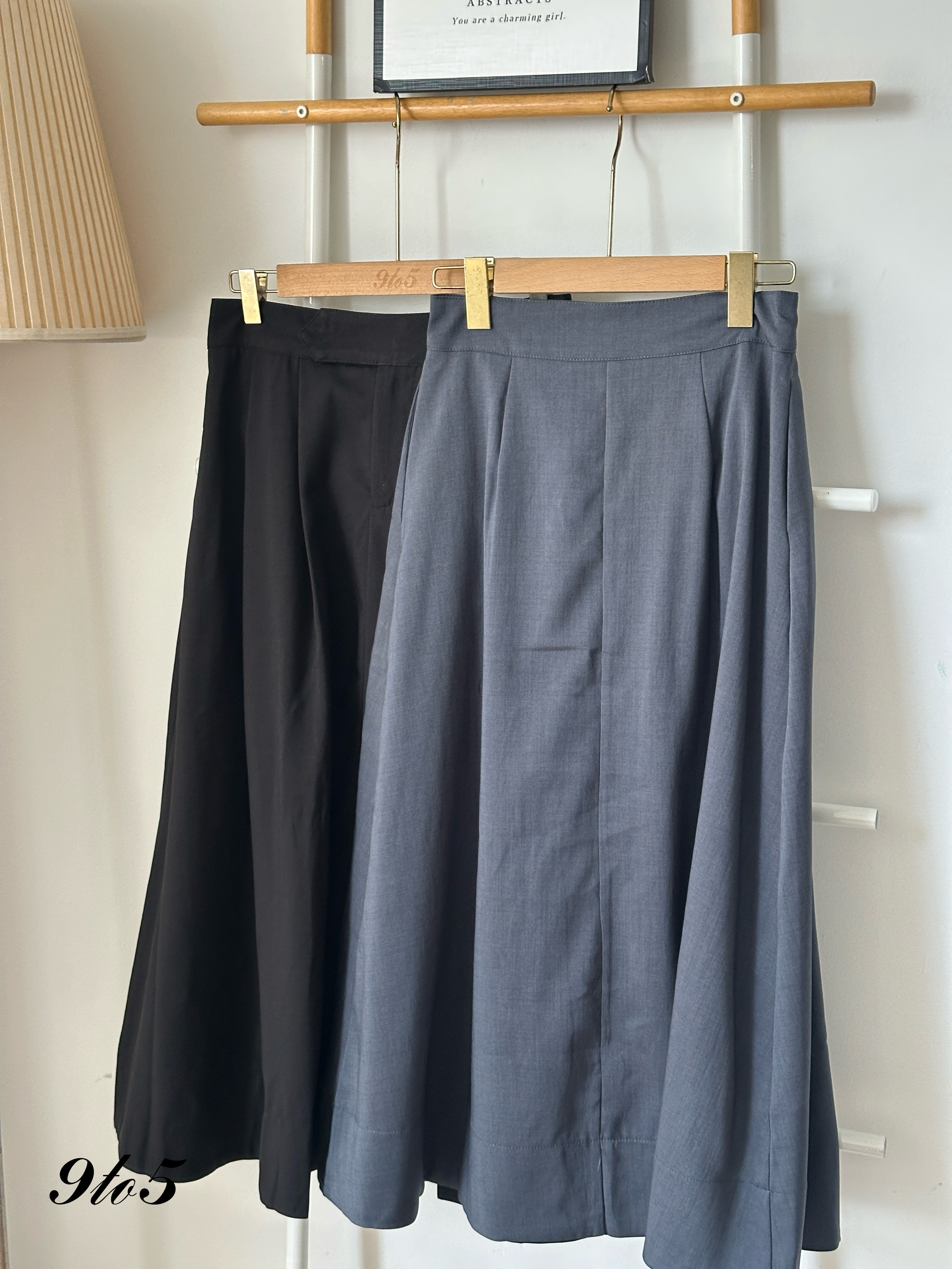 S1795 A Line Long Skirt - Black & Grey