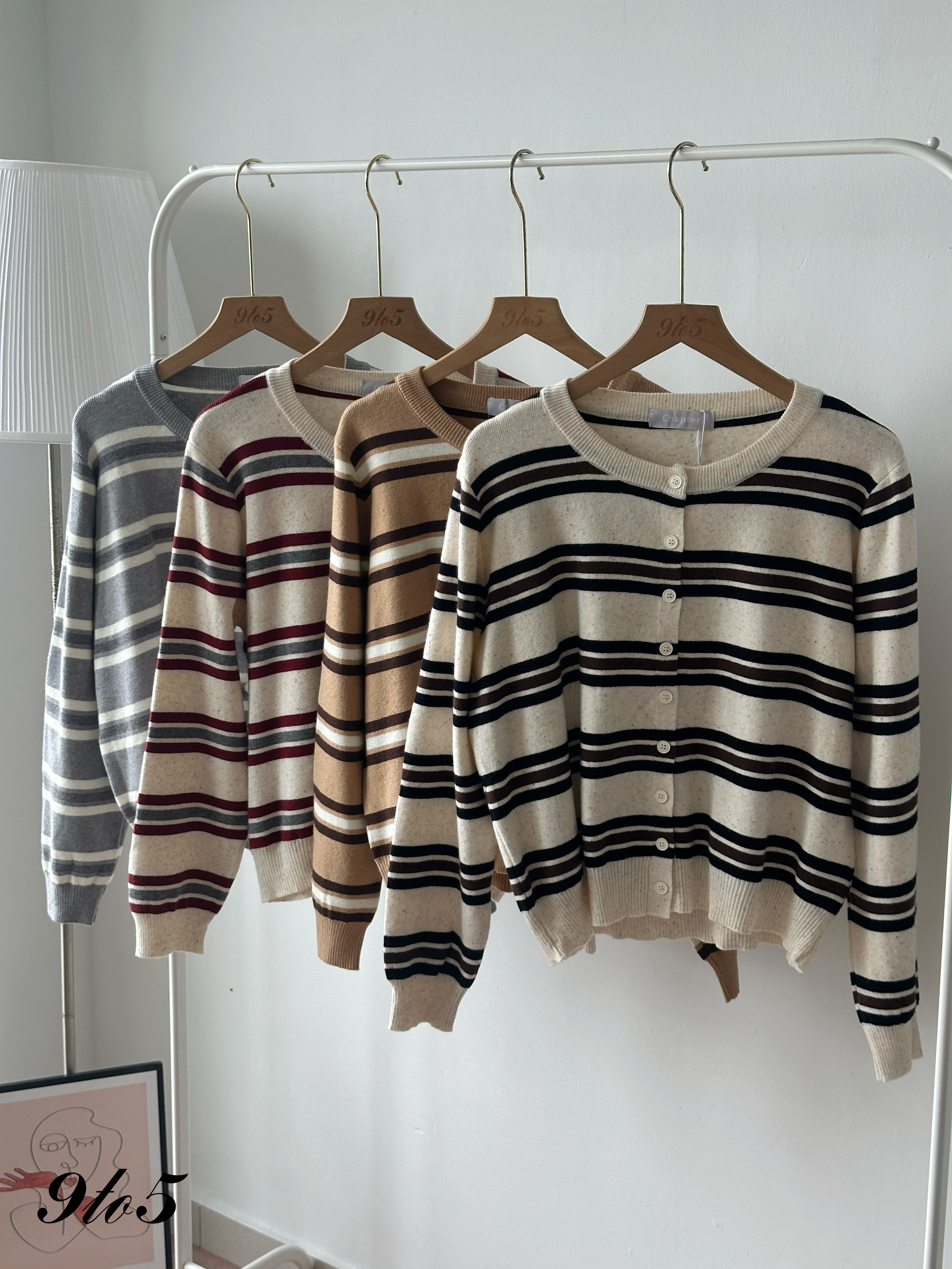 T4374 Stripe Knit Cardigan - 4 Colors 