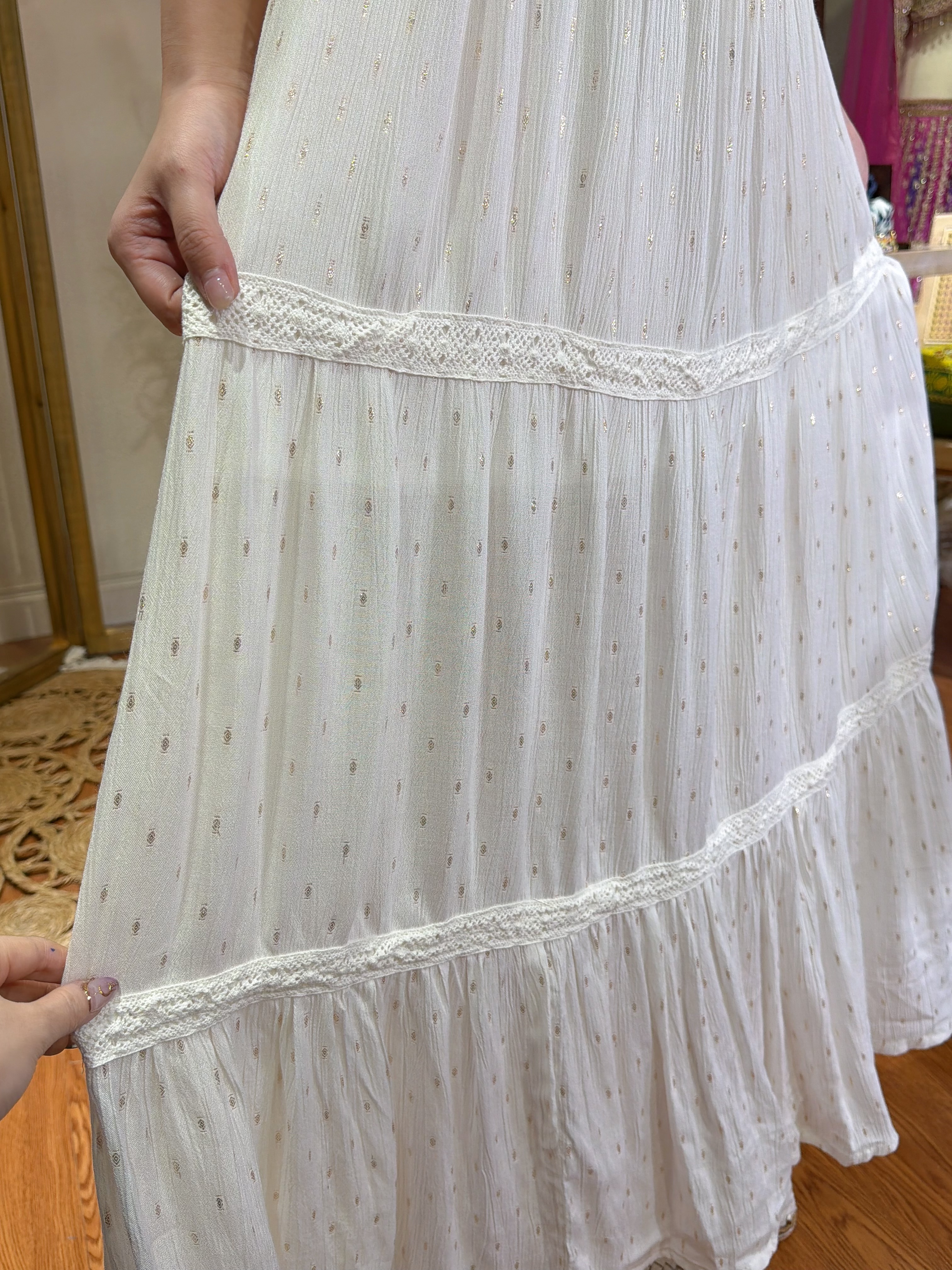 2113 Pure White V  Neck Floral Emb OP 53"
