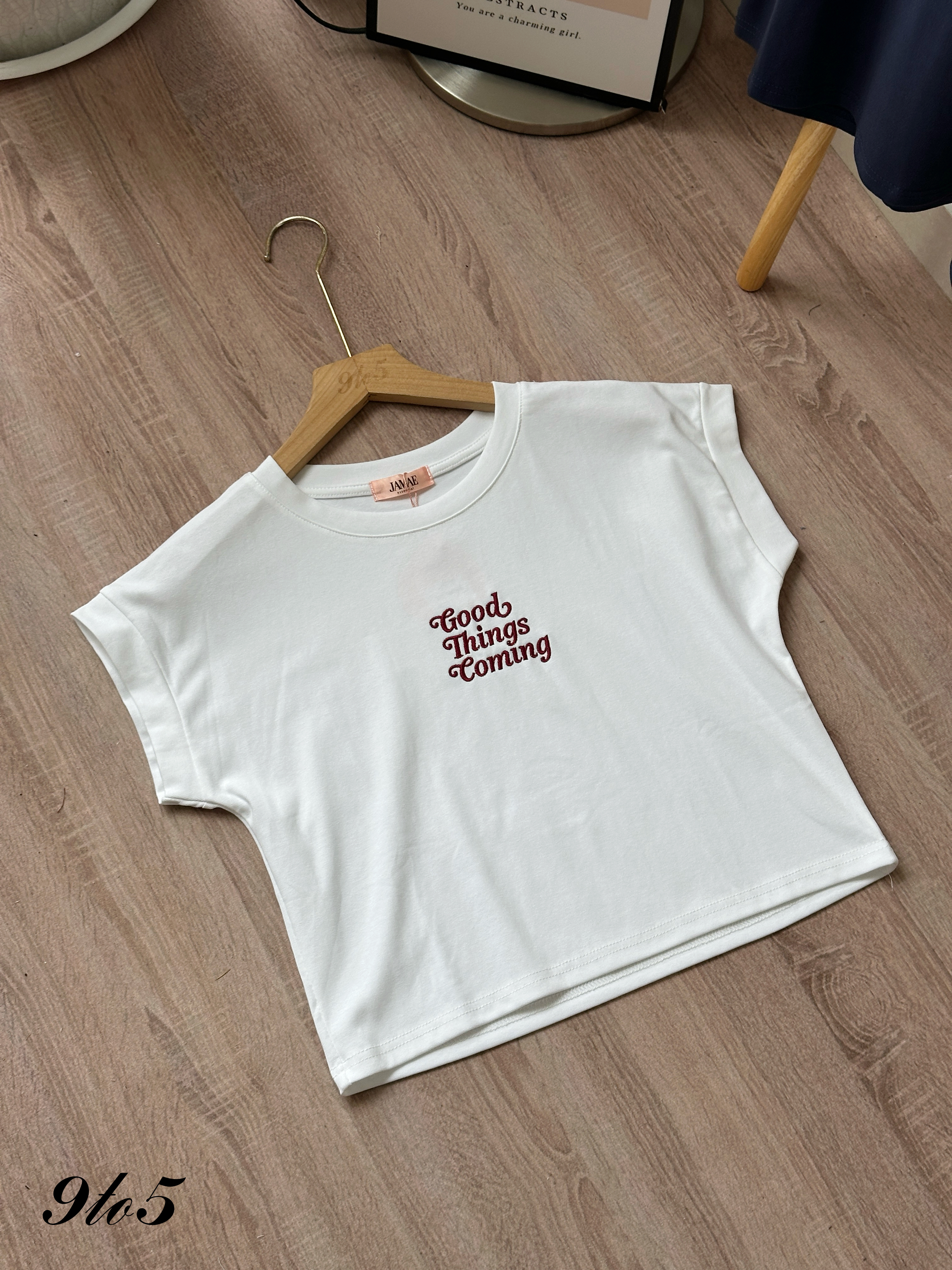 T4344 Embroidery Wording Crop Tee - 3 Colors 