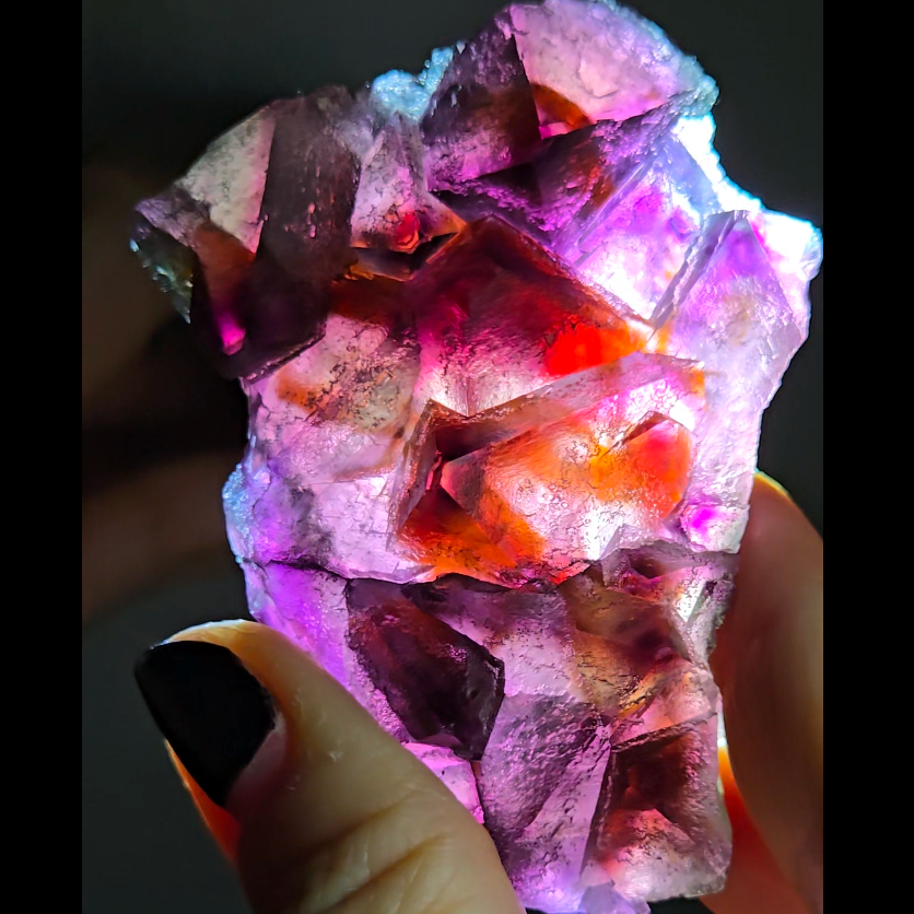 Red phantom octahedral fluorite from China - FL292