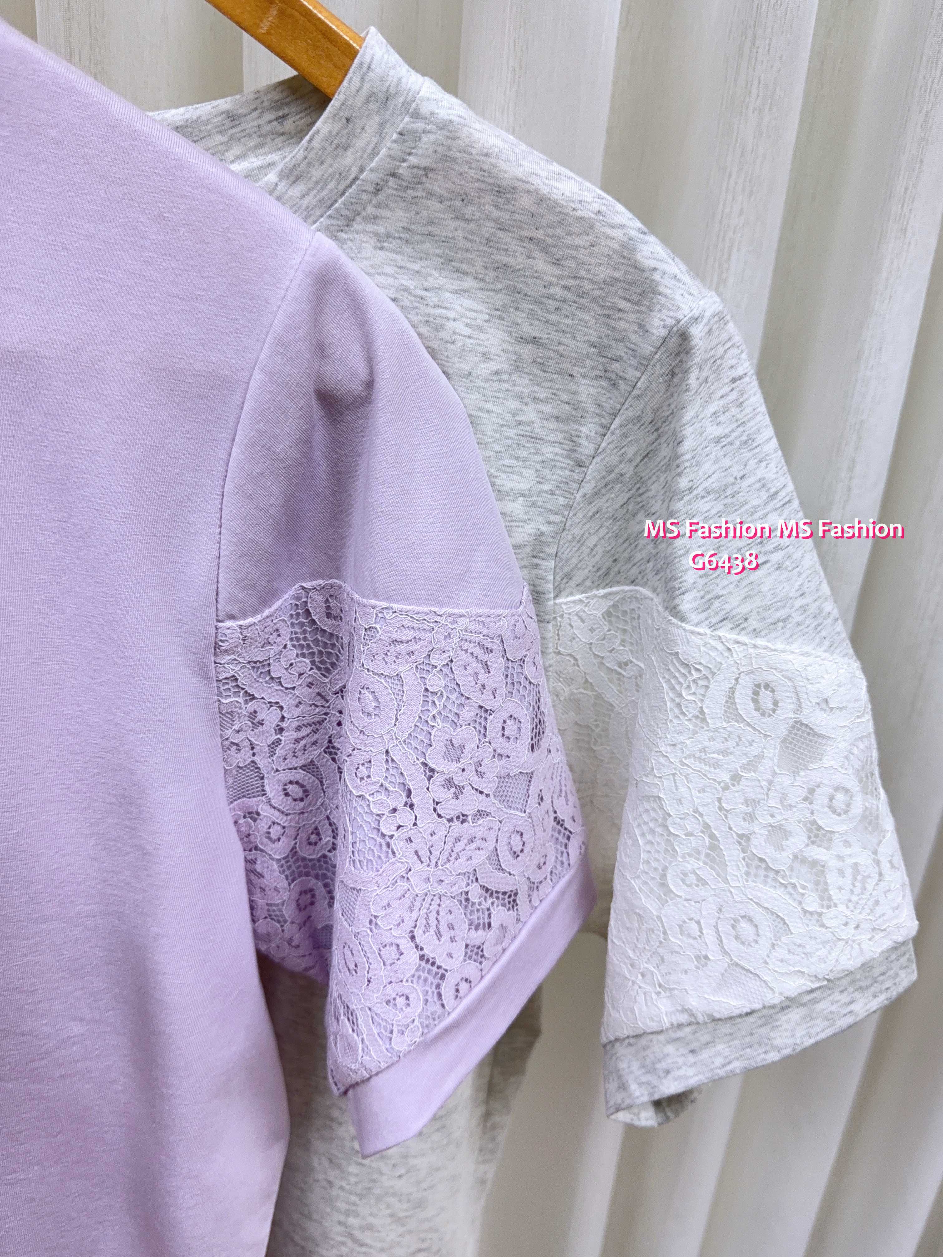 G6438 靚print lace袖top
