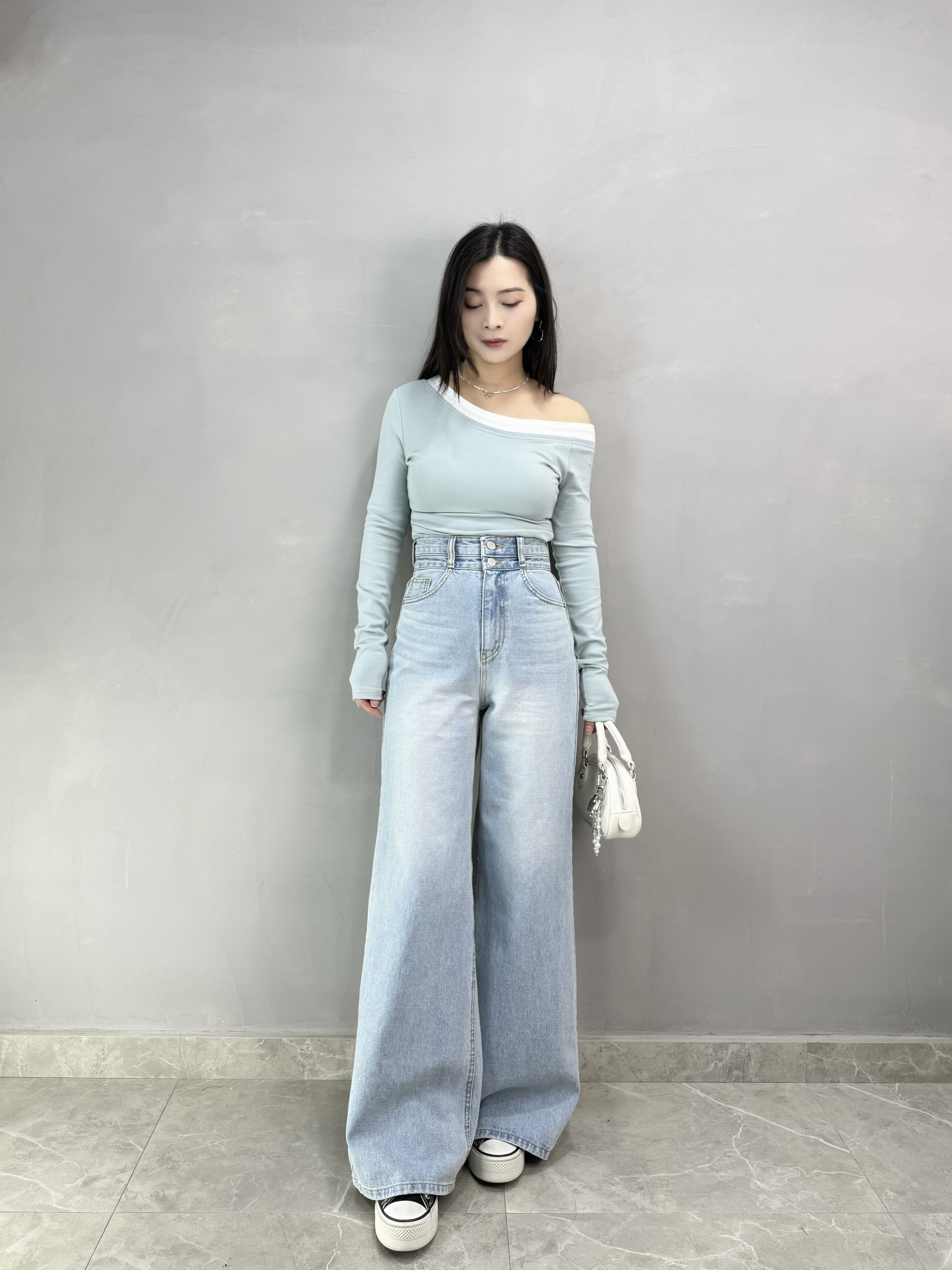 G65 拼色領彈性露膊Tee