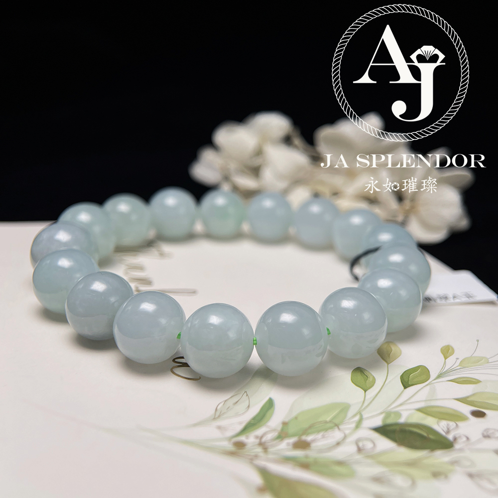 FBG26-H43 天然翡翠A玉 冰潤晴綠藍大卡圓珠手串 (12mm)