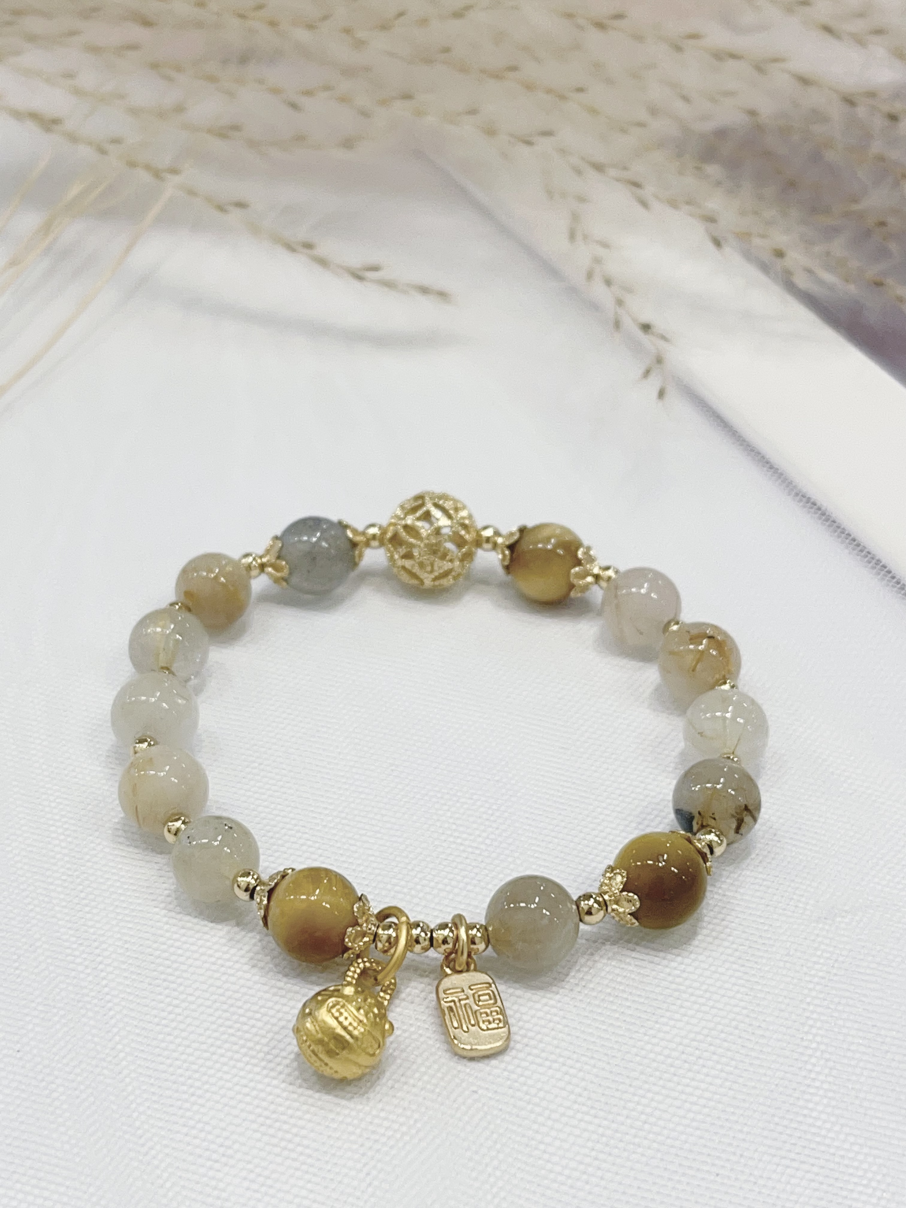 ✨ 金发晶 × 金虎眼 × 月光石手串 Golden Rutilated Quartz & Golden Tiger Eye & Moonstone | 8mm