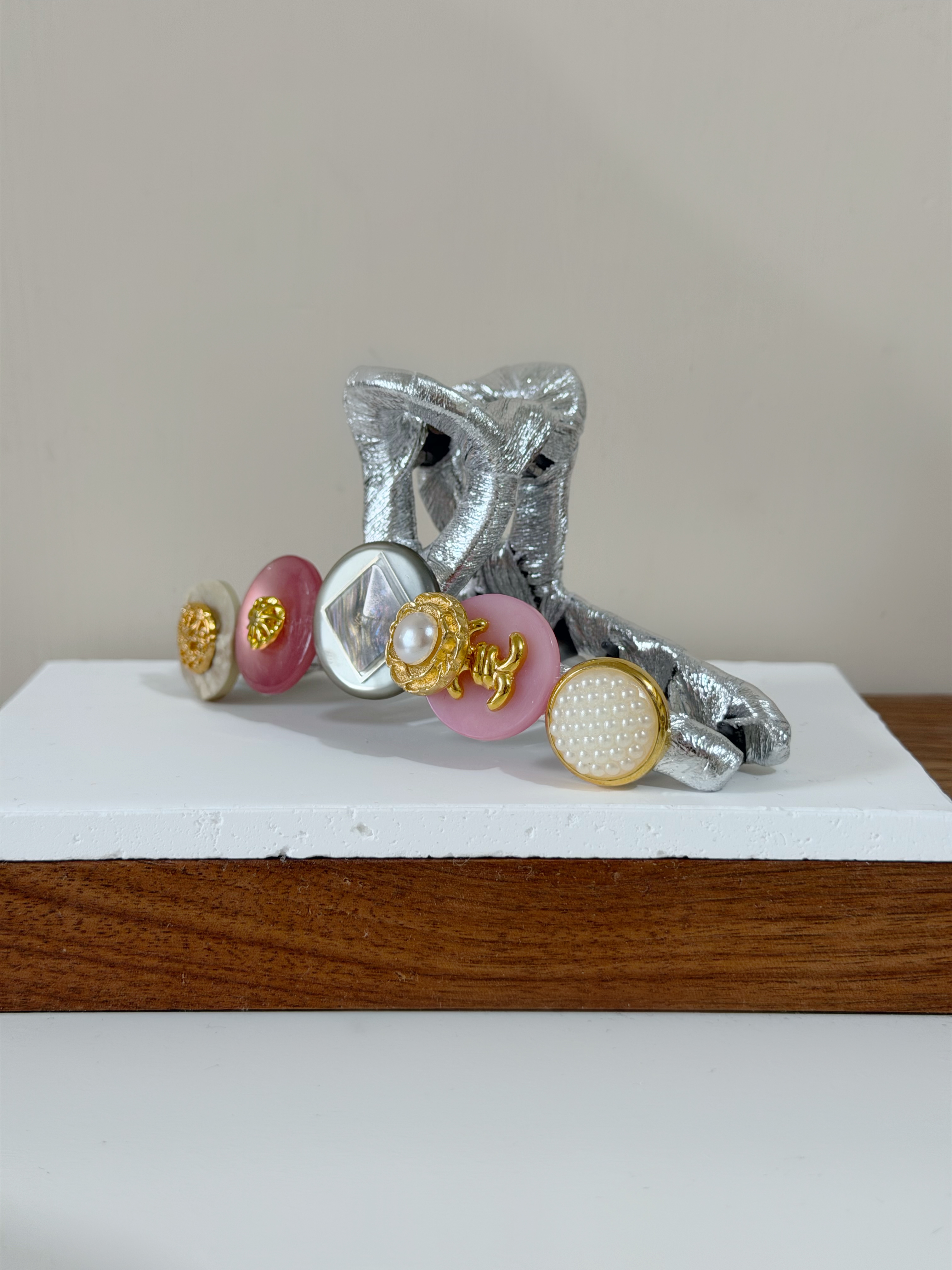 復古鈕扣髮夾/銀色系 11cm長