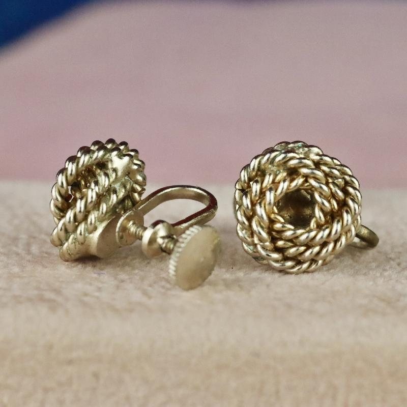 C.a. 1950s Twisted Knot Shape Dainty Screw-back Earrings (MT1447-11)
