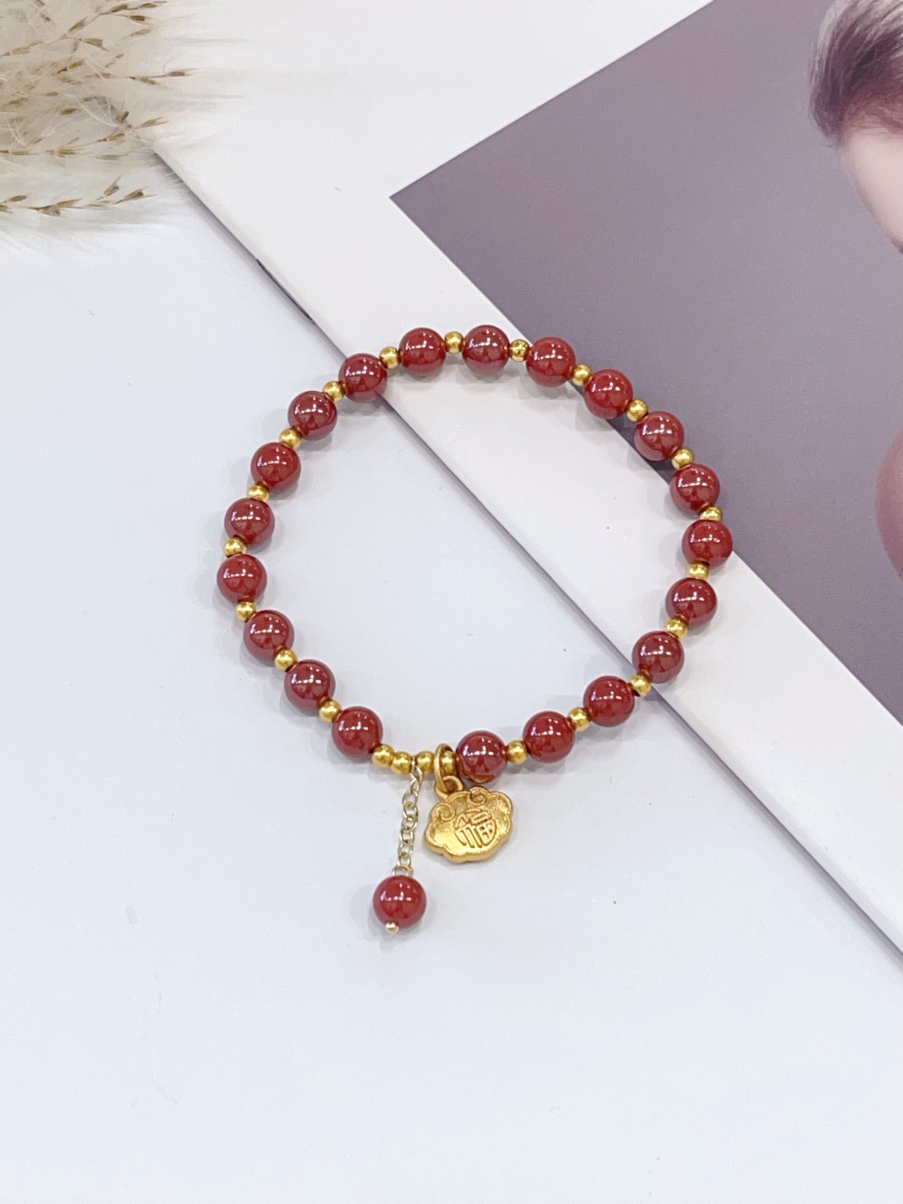 🔒 帝王砂 × 福锁手串 Imperial Sand Stone & Fortune Lock Charm | 6mm