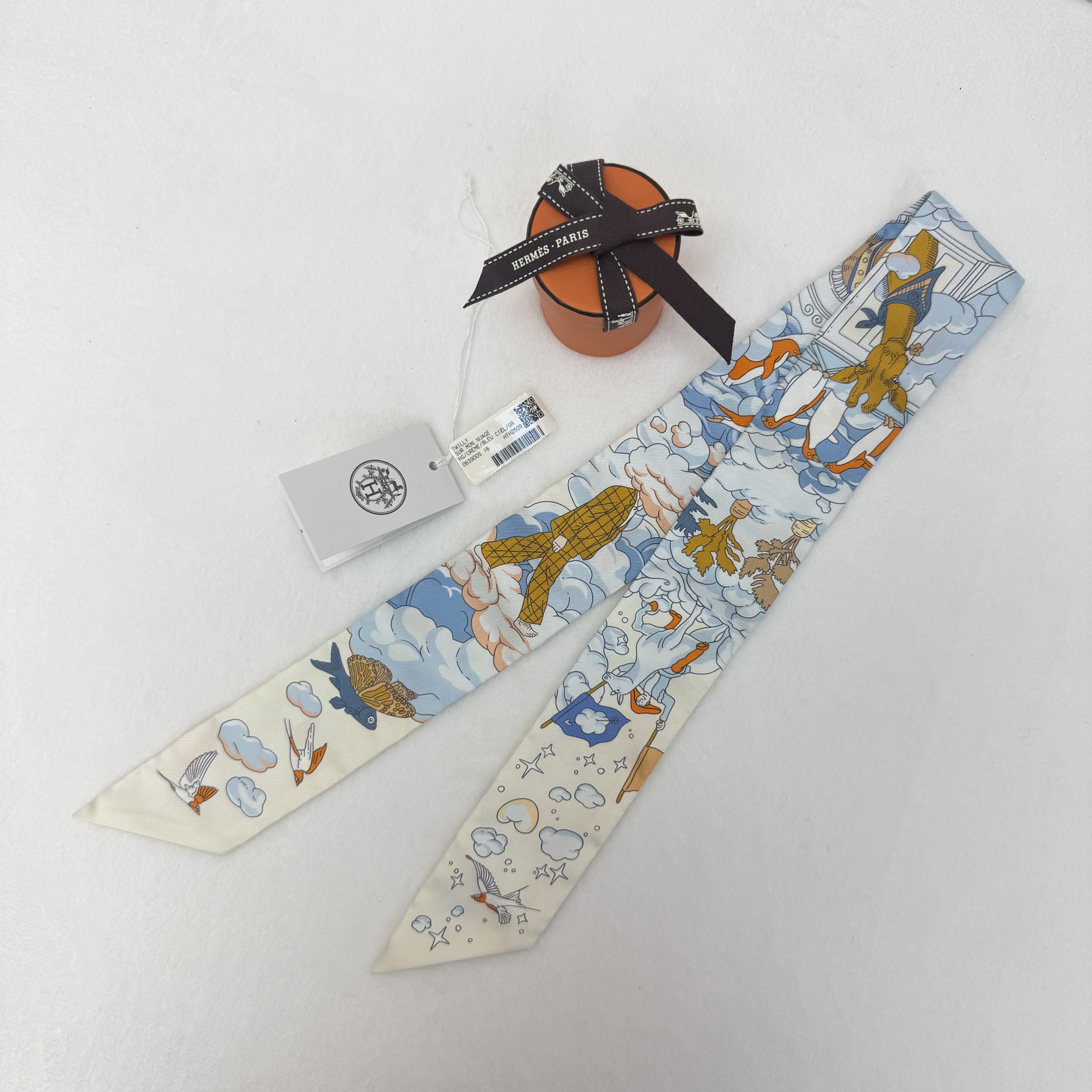 全新 Hermes Twilly Creme/Bleu Ciel/Orange Silk 