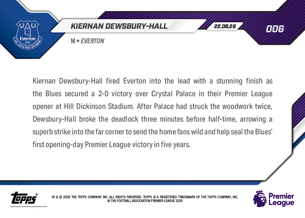 Kiernan Dewsbury-Hall - 2026/27 Premier League Topps NOW® #6 開季入球【團購】