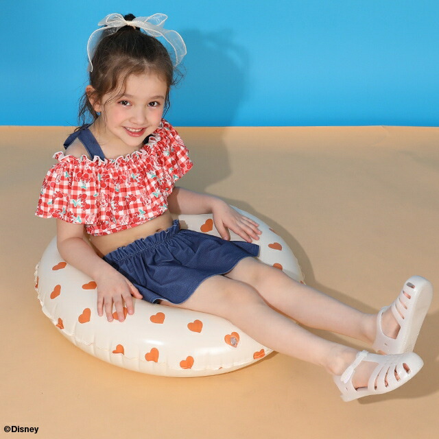 🆕【⭐訂購⭐】 🇯🇵日本直送 🌀#Minnie 荷葉邊領格紋上衣 + 牛仔布褲 泳衣 兩件套🌀 [ELDA-0206][260522]