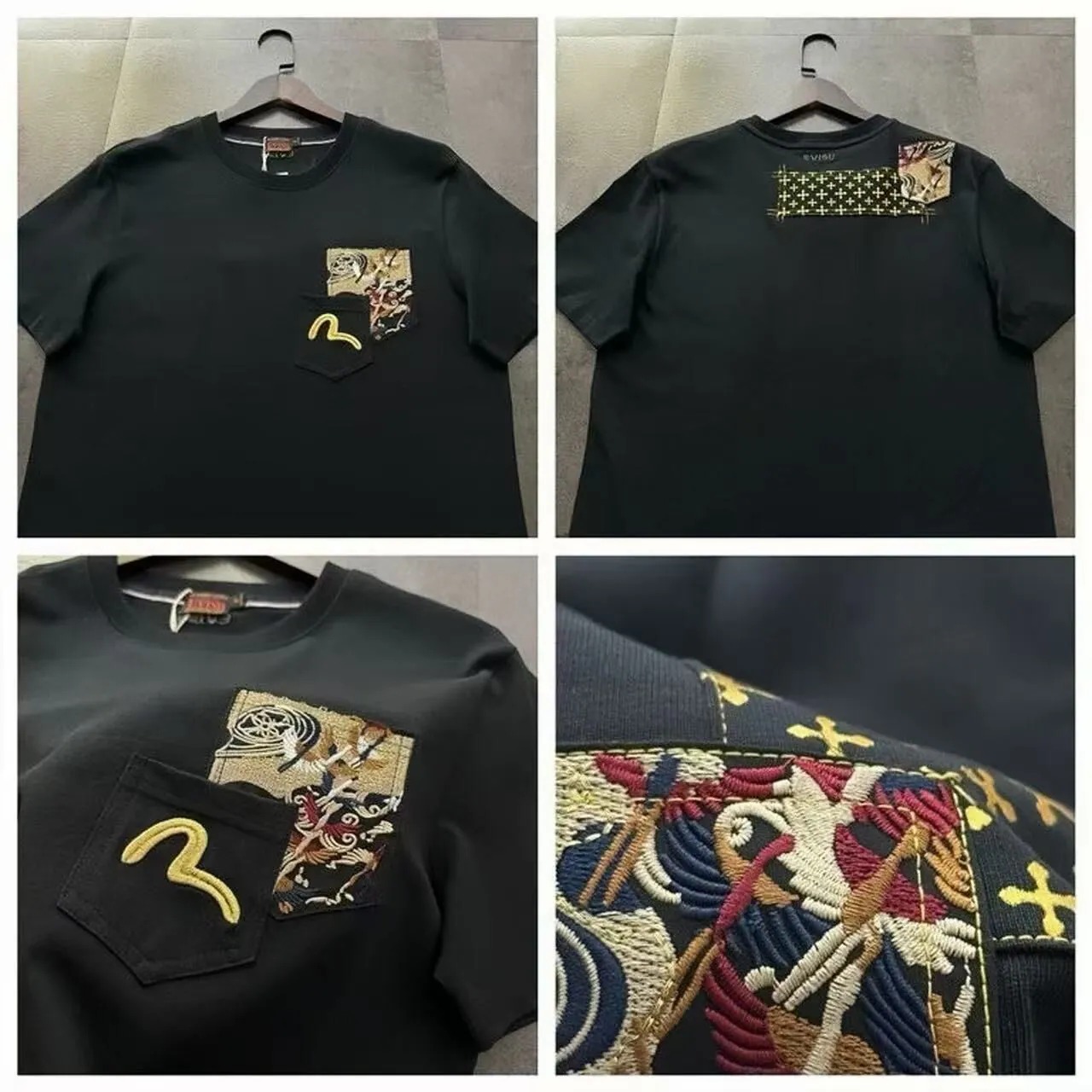 EVISU 福神2026 海鸥刺绣口袋织锦字母短袖Tee