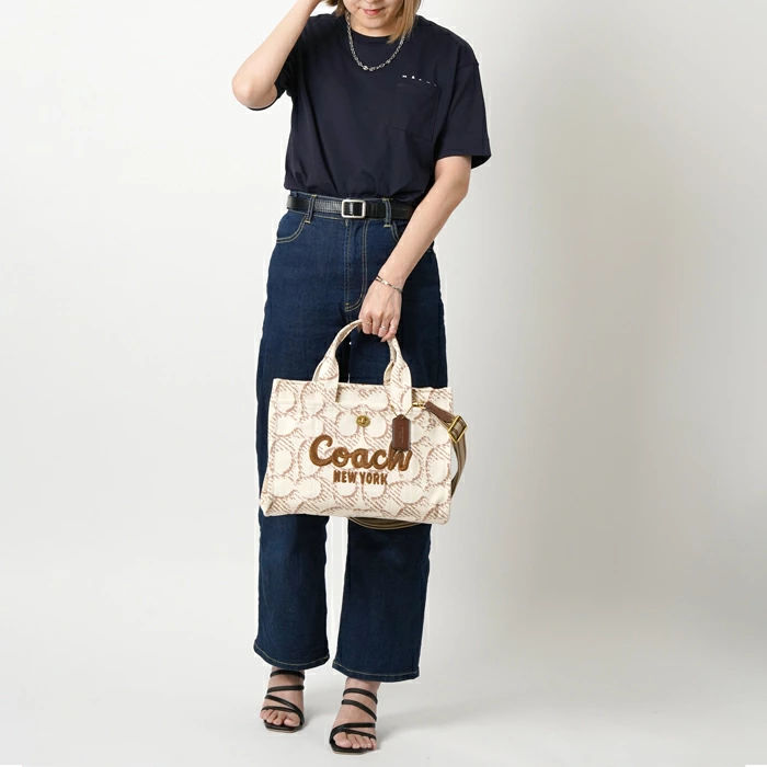 日本直送 COACH CARGO 26 經典 Signature 帆布 2-way 手提包 單肩包