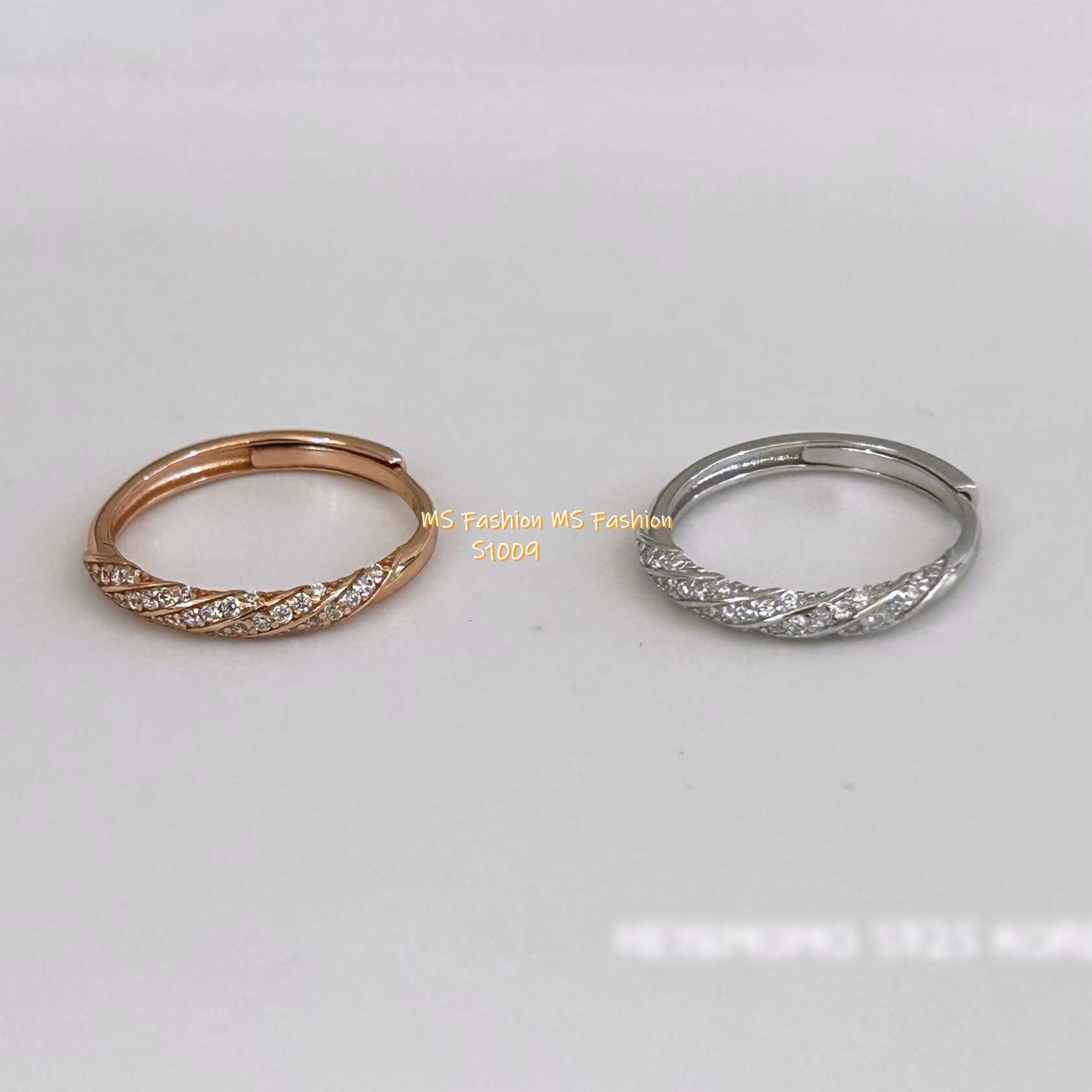 S1009 韓國🇰🇷S925閃石麻花內嵌式開口戒指