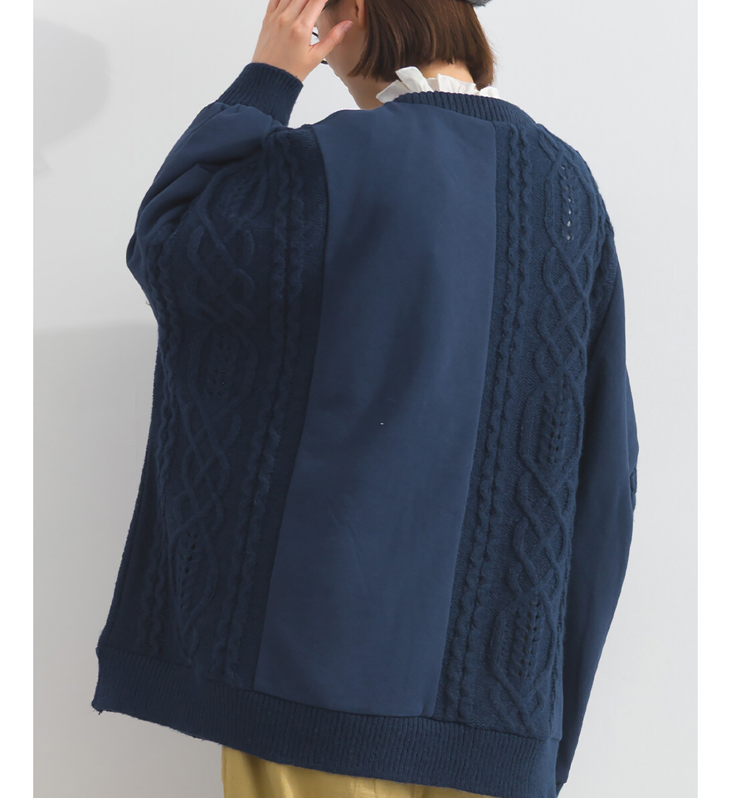 LP - 織紋拼接開襟外套 (深藍色)