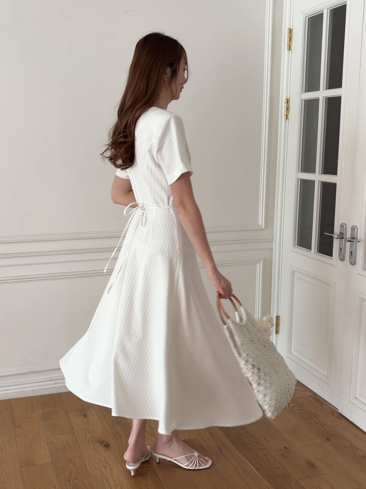 Asymmetric Striped Dress (Ivory)