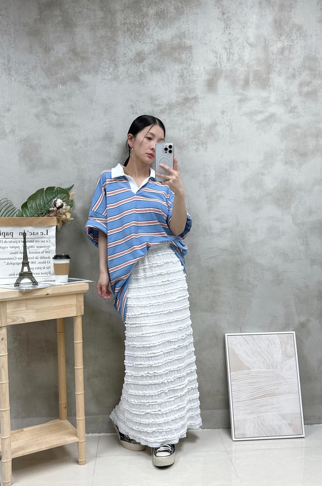 G10 拼色Polo領橫間top