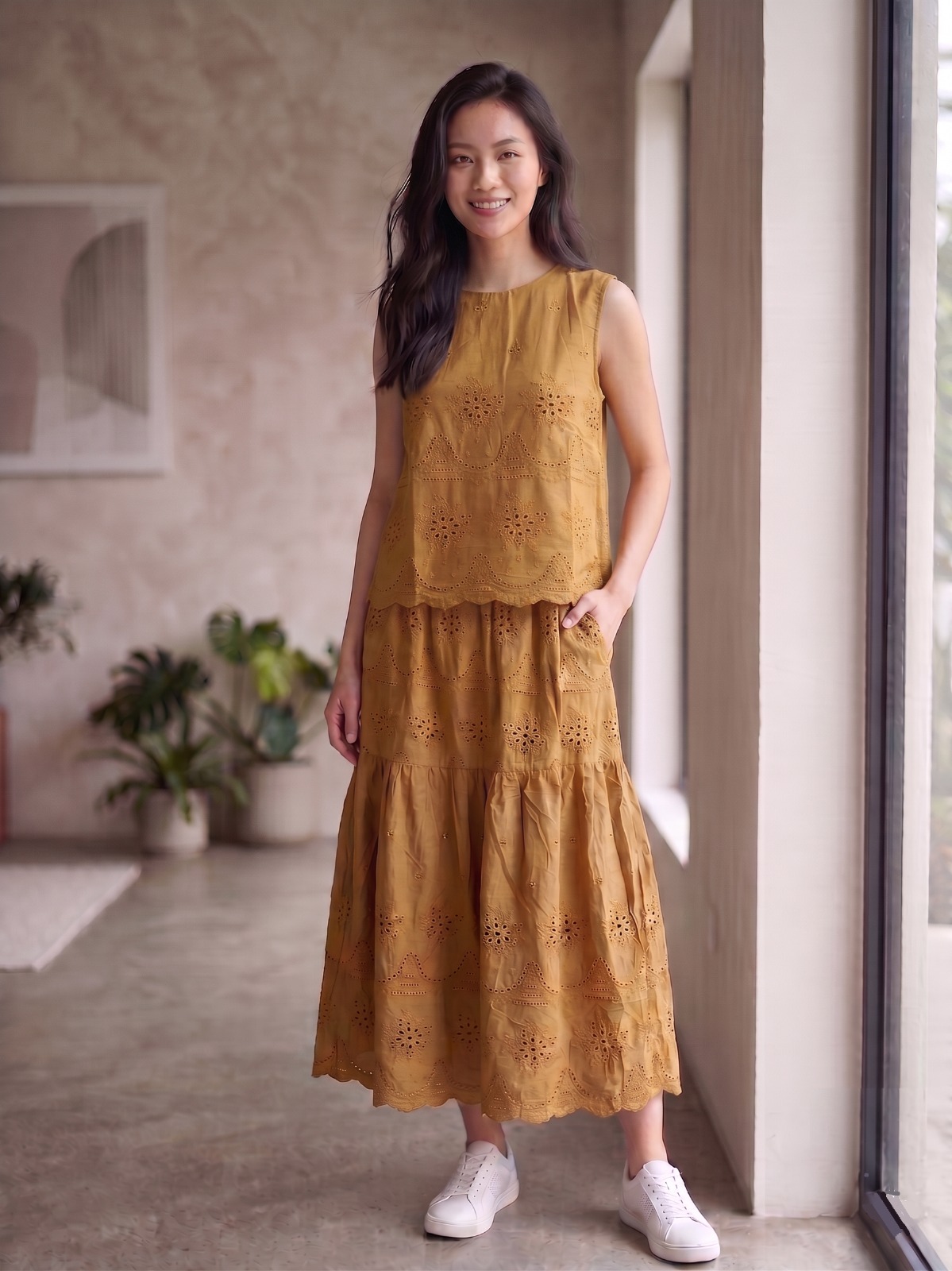 2080BD Celeste Noir Embroidered Tiered Maxi Skirt