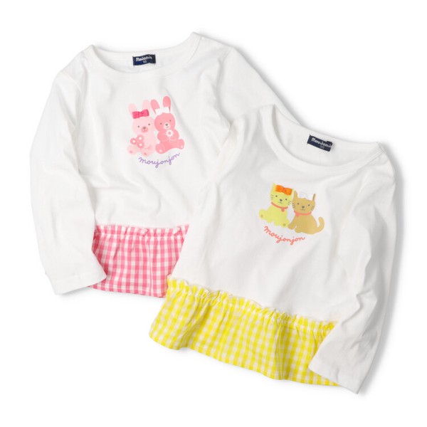 🆕【⭐訂購⭐】🇯🇵日本直送 兔仔/貓咪 荷葉邊格紋下擺 長袖Tee🌀 [ELAA-0274][260228]