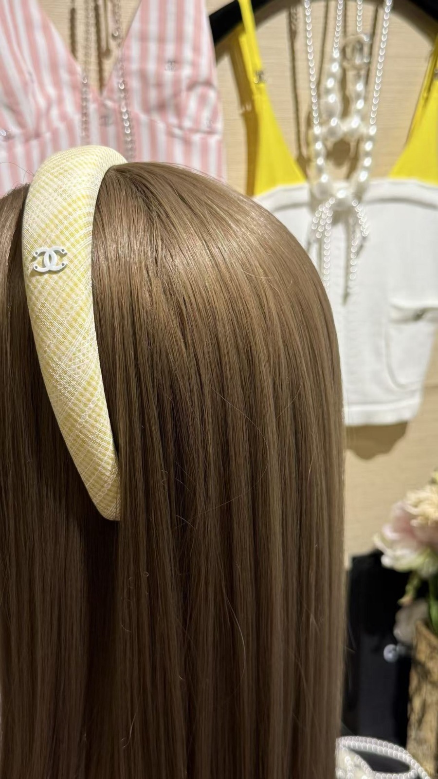 【原單】CHANEL 布藝蕾絲格紋發箍 連禮盒