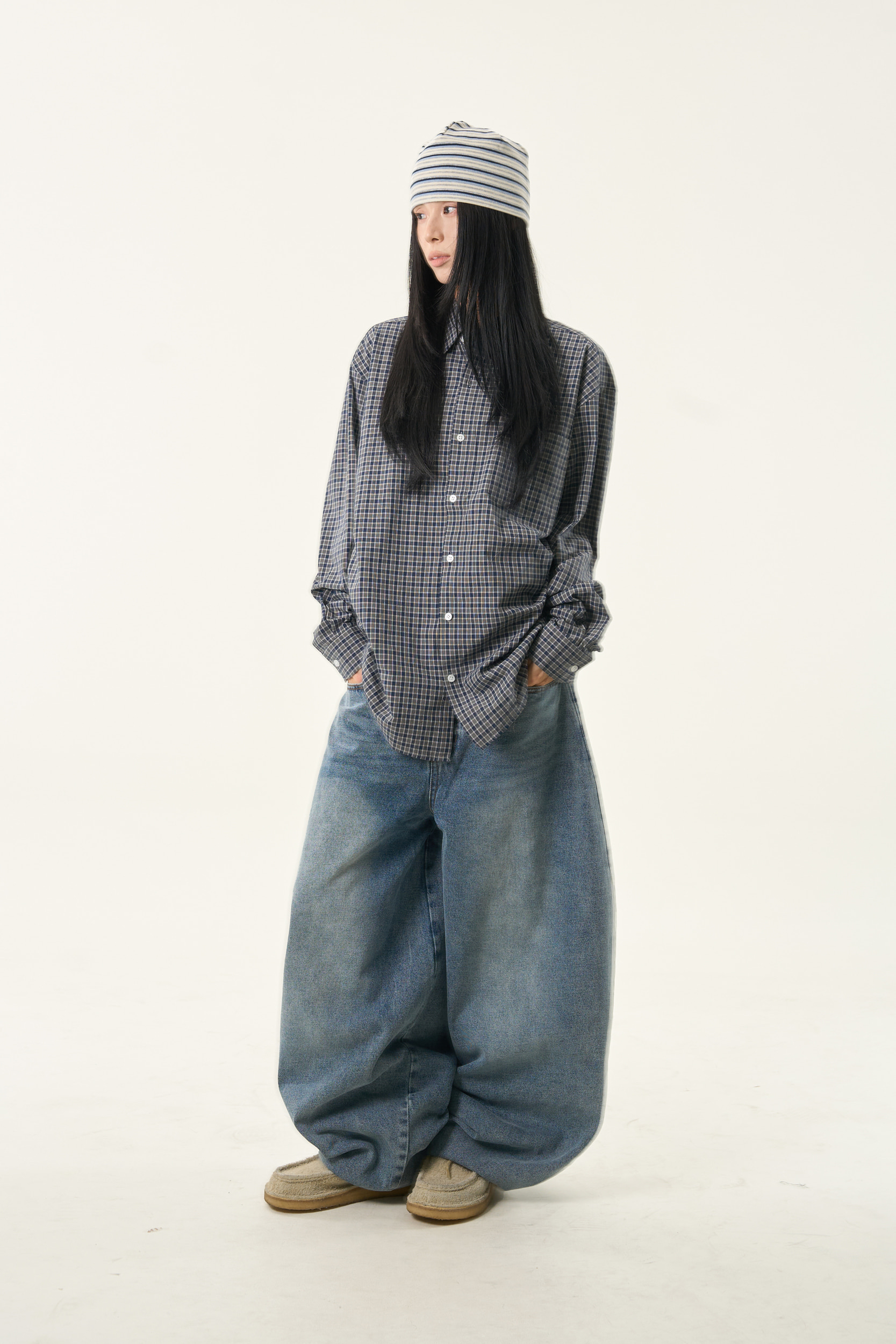 Oversized Plaid Cotton Shirt(Unisex)