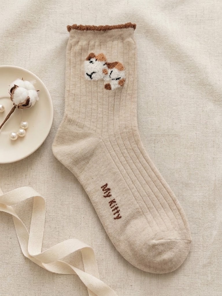Korean My Kitty Women's High Crew Socks