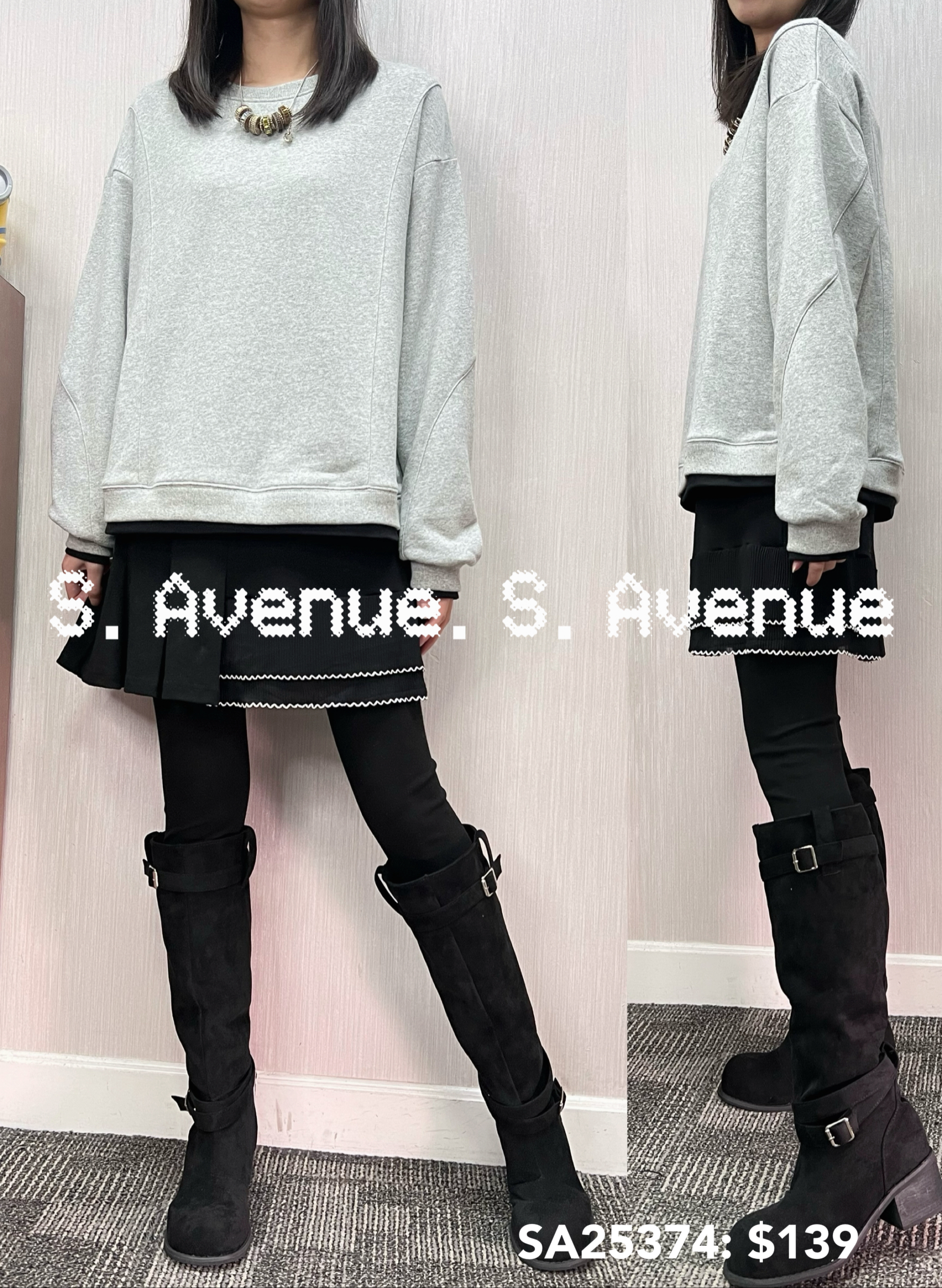 SA25374: 長袖假兩件有駁骨衞衣