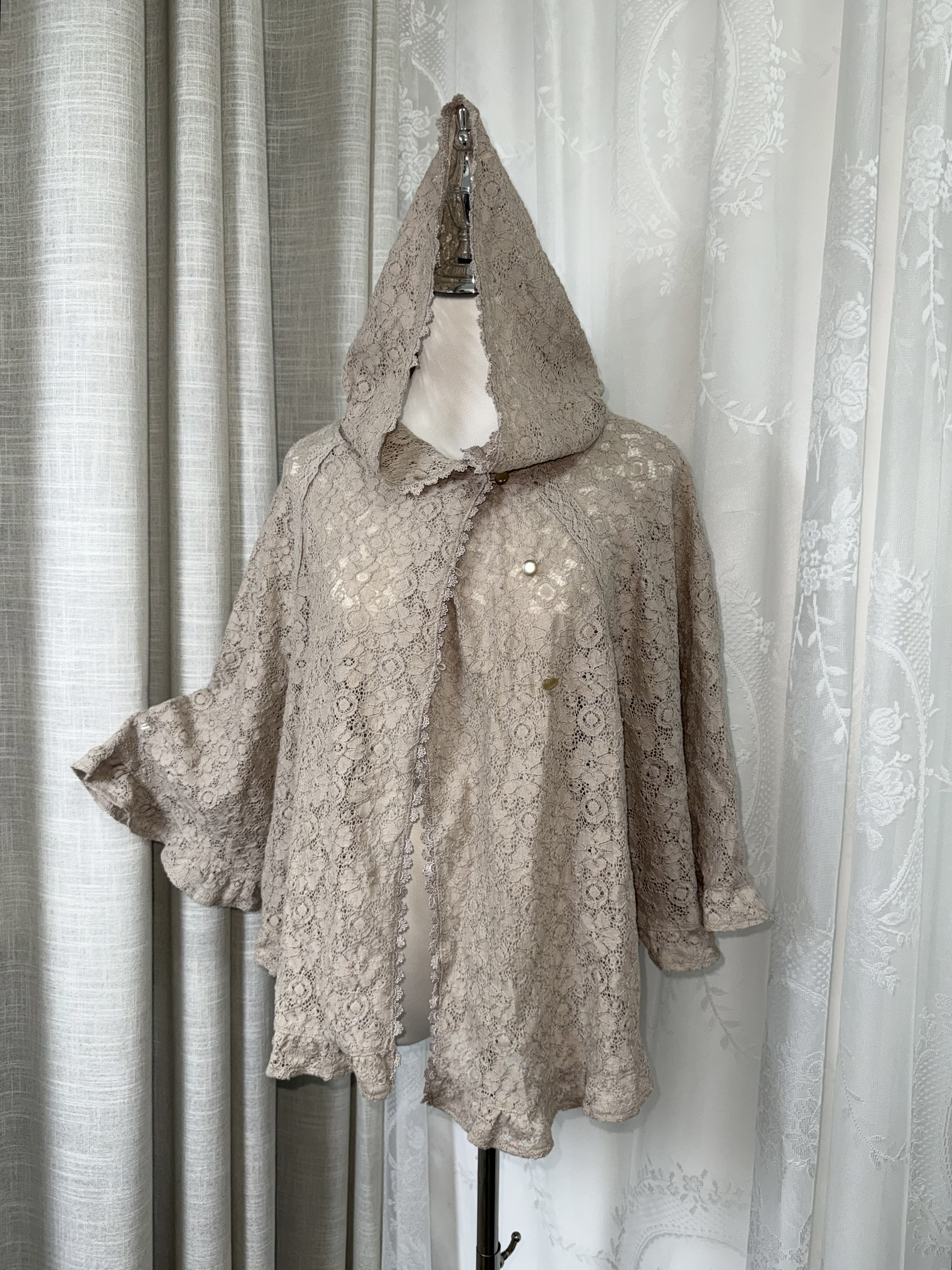 Lotus root pink Lace with Open Collar Coat