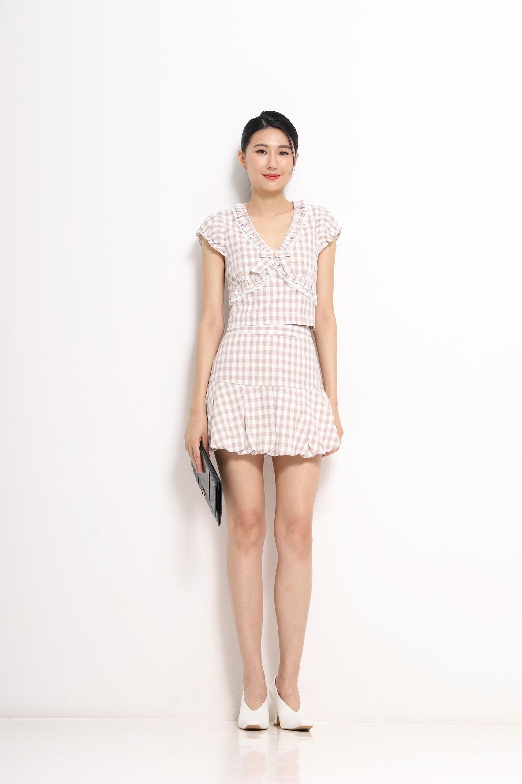 CB2771+CS1437 Ruffle Bow Top & Bubble Skirt Set