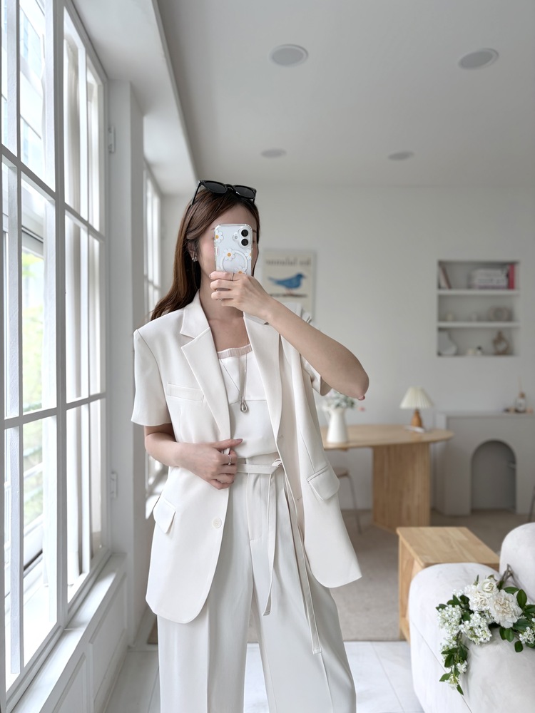 Aveline Belted Straight Slacks (Ivory)