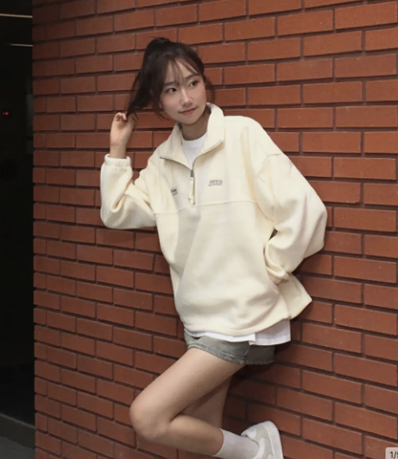 韓國 JEEP ESSENTIALS 小Logo 半拉鍊 抓絨衛衣  6色任選｜Small Logo Half Zip-Up Fleece