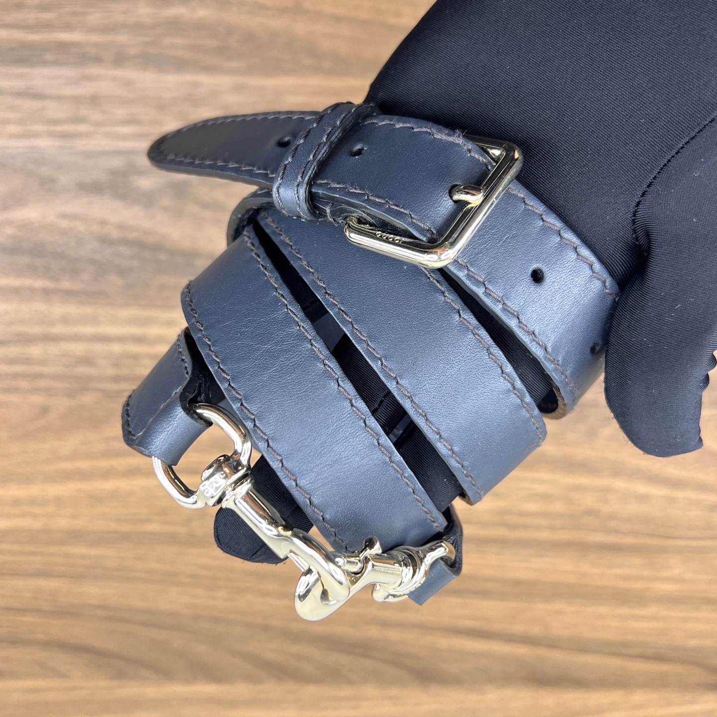 【預訂貨品】Gucci 霧霾藍色荔枝紋牛麂皮波士頓