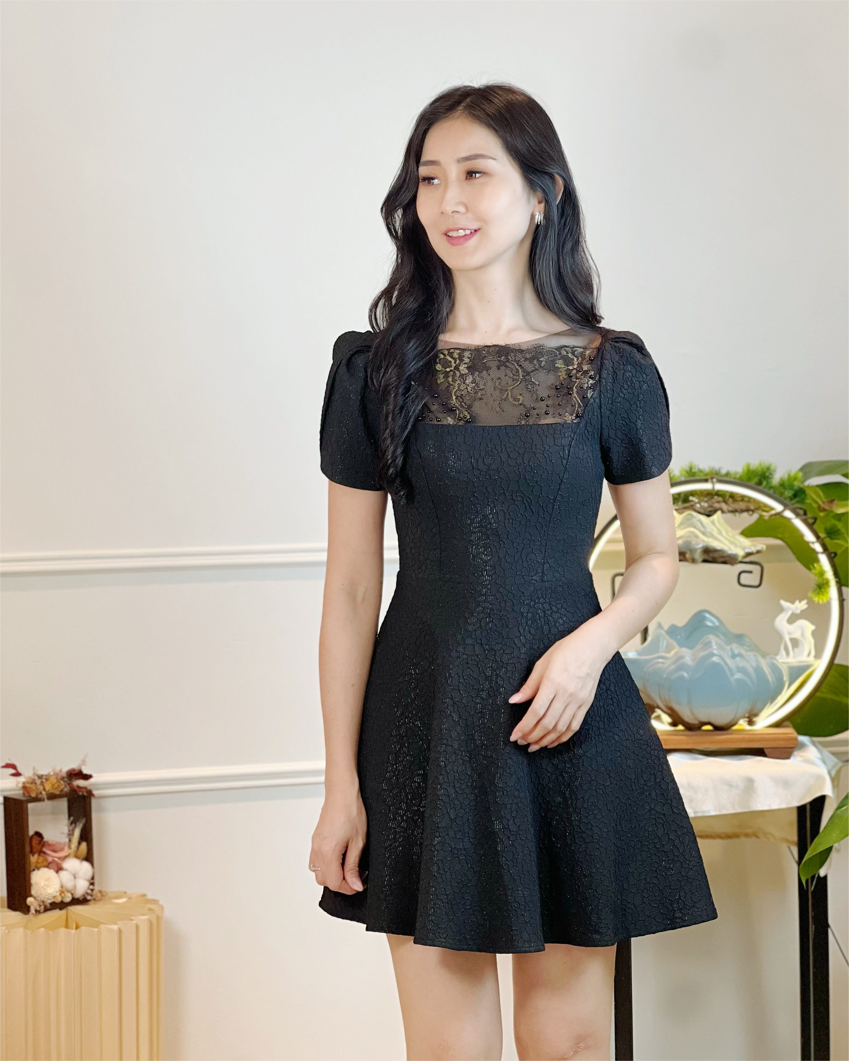 5090 Rosalind Black Pearl Mini Dress