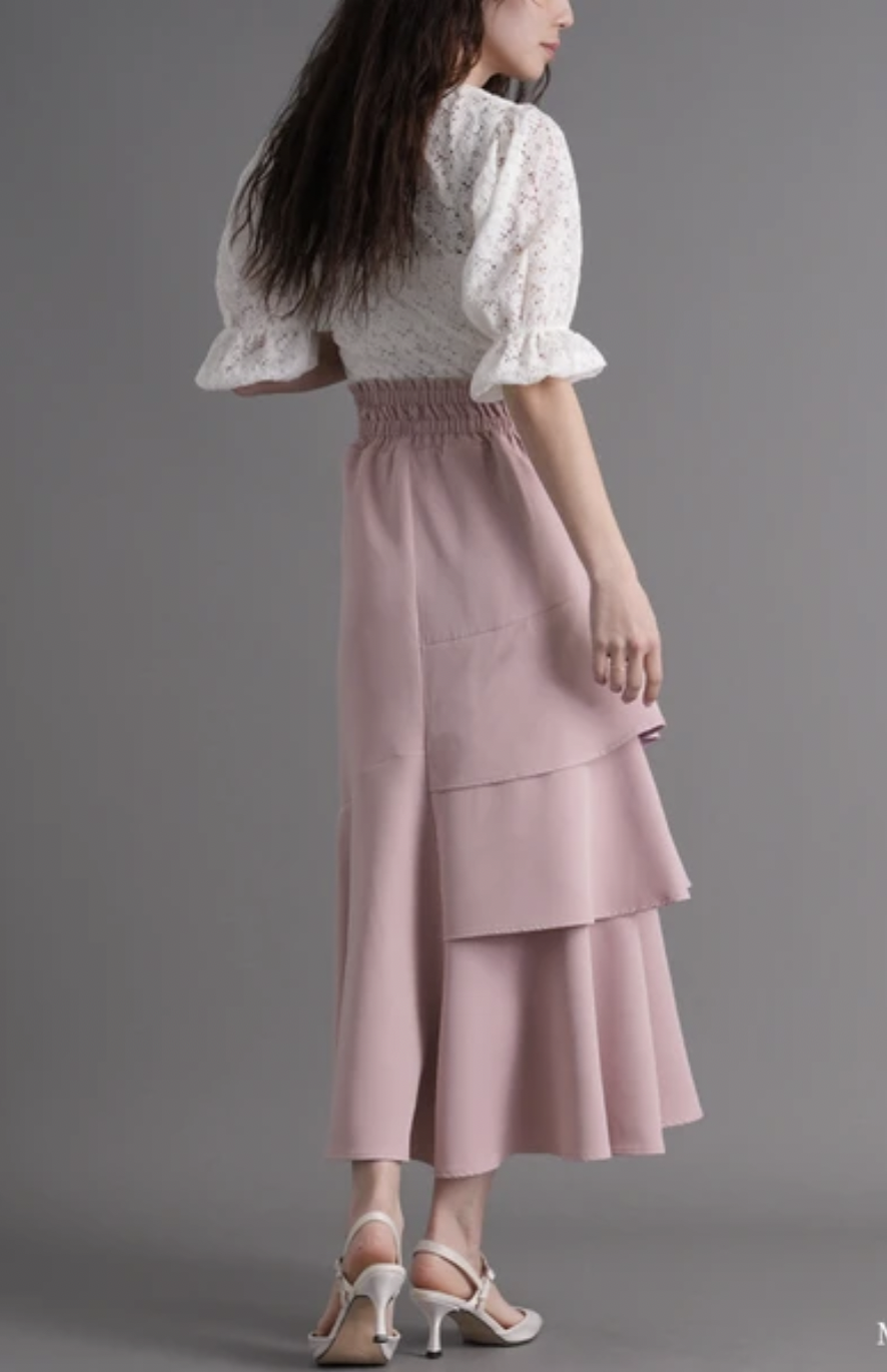 <JP> 超限量！Lace Up Asymmetry Tiered Skirt * 5色入  <預購>