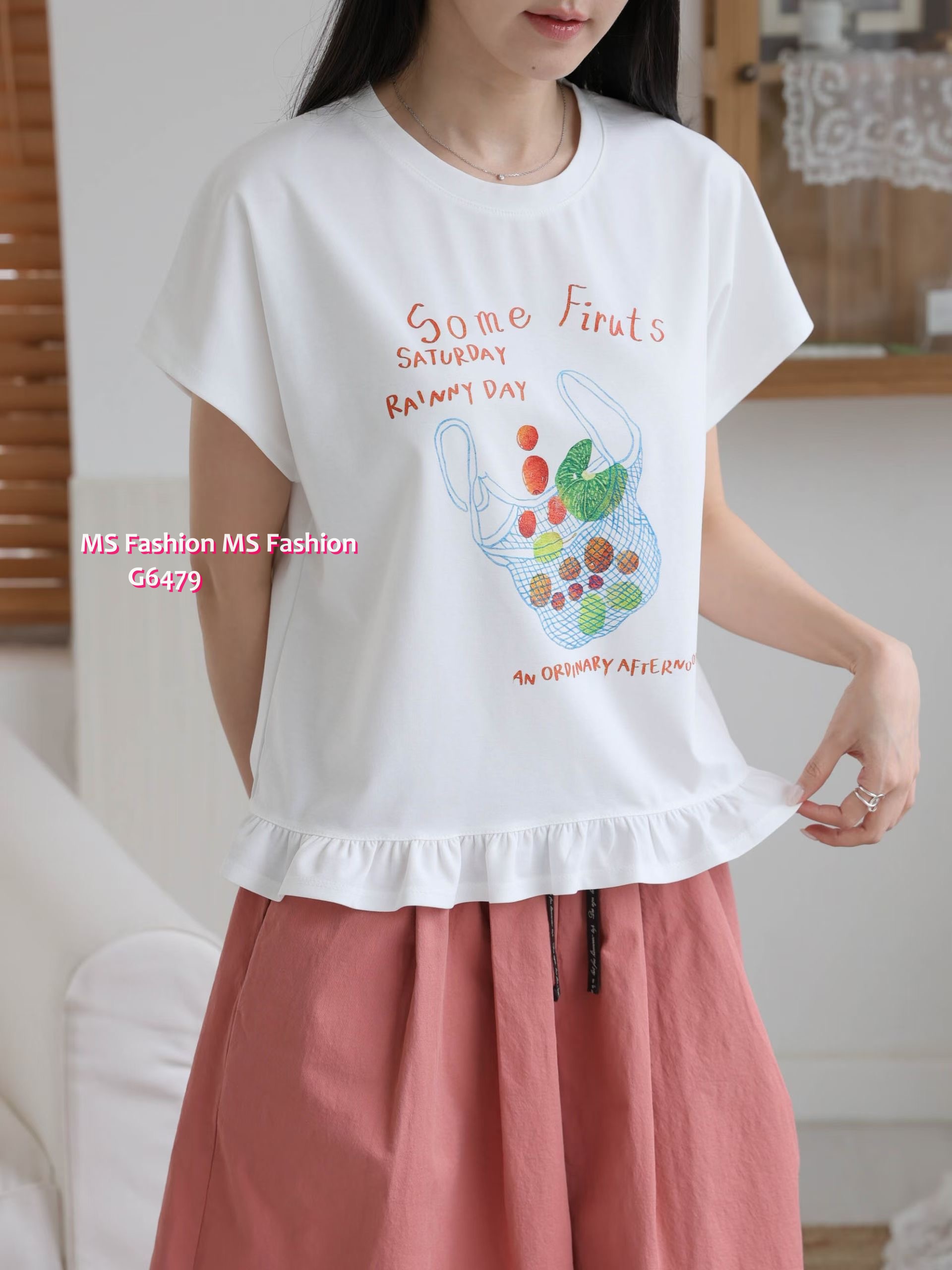 G6479 靚print ruffle腳top