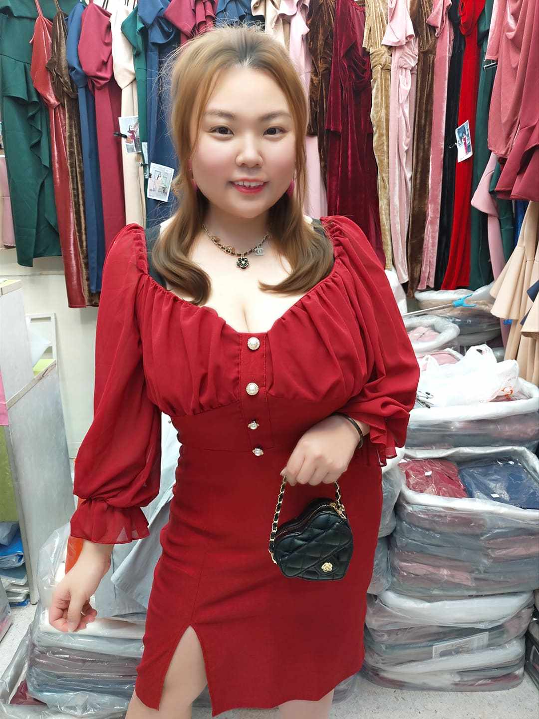 TT381/BB0020 🔥特价🔥长袖胸褶皱排扣修身礼服