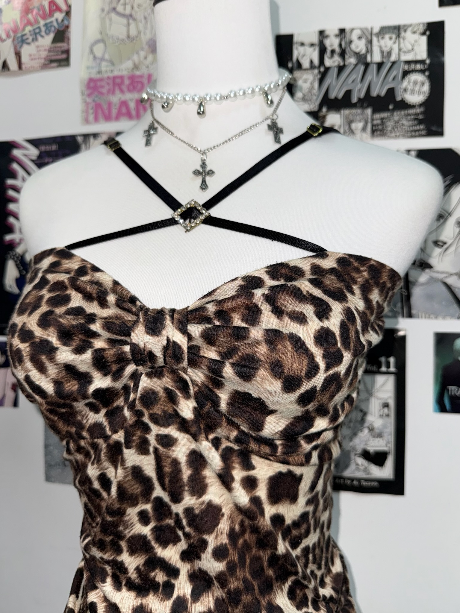 Rhinestone Detail Ruched Bustier Leopard Top