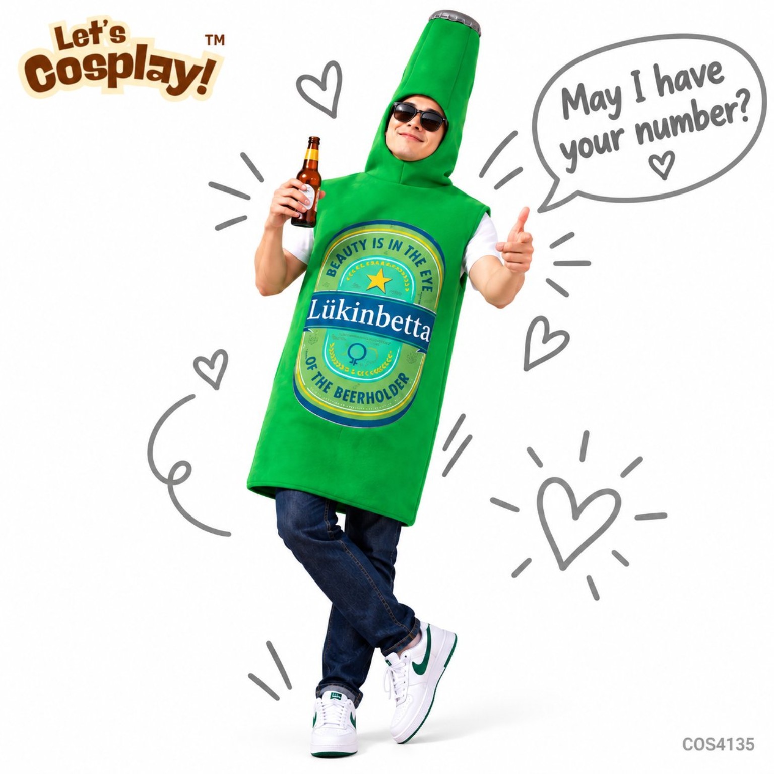 Lets Cosplay 成人綠色啤酒樽搞笑造型服｜萬聖節啤酒衫 Beer Costume 香港派對