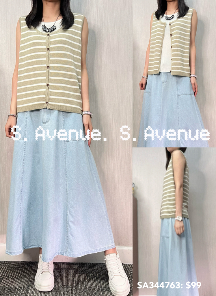 SA344763: 假兩件雙著間條背心