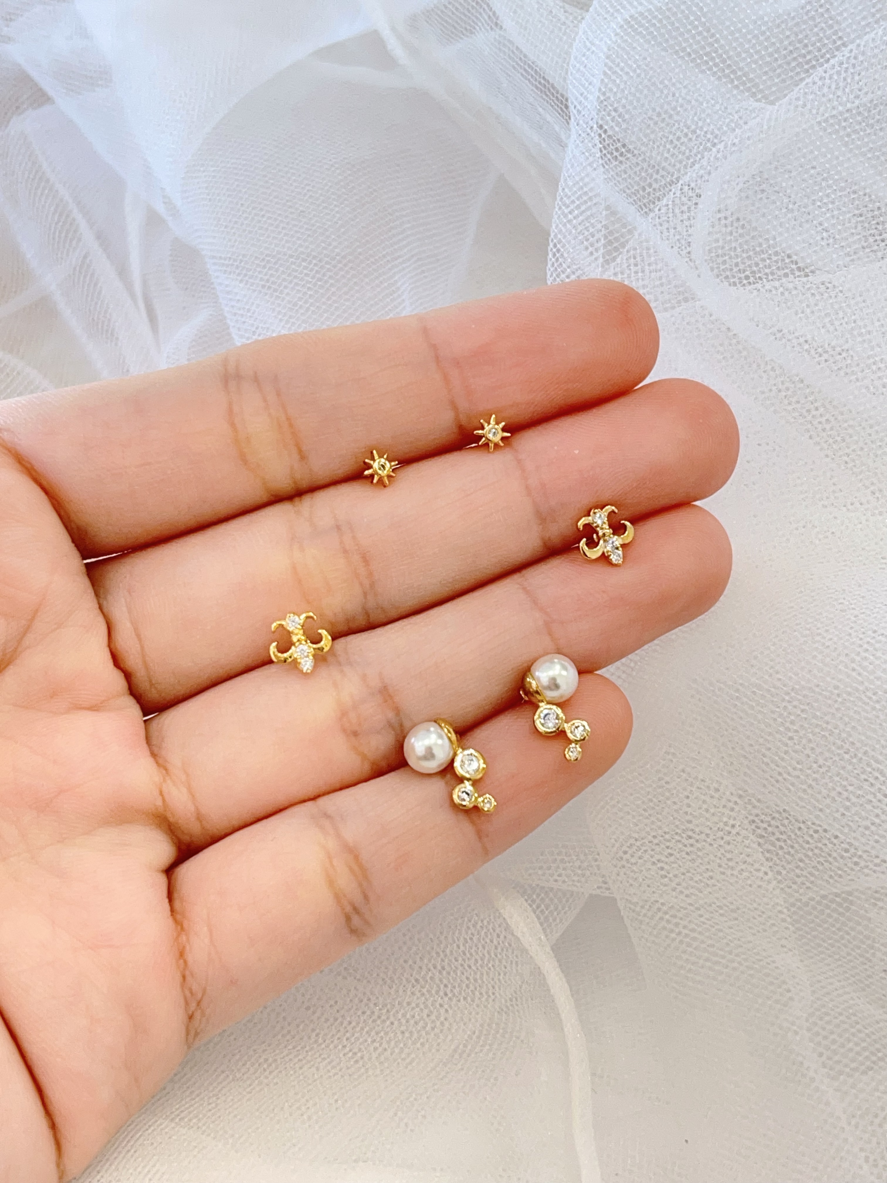 珍珠锆石流苏耳环套装