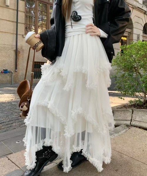 Lace薄紗蛋糕長裙【JS006】
