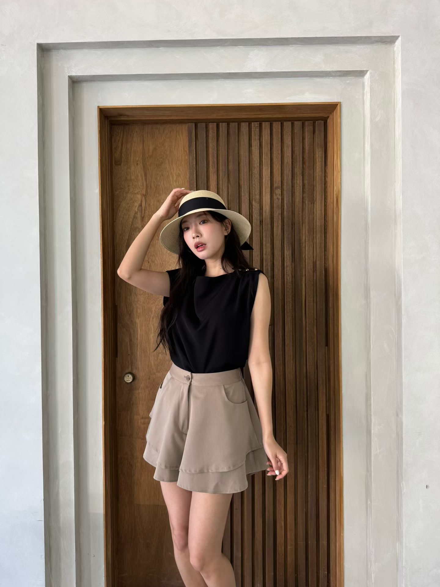 M21 肩章金扣垂墜感雪紡上衣